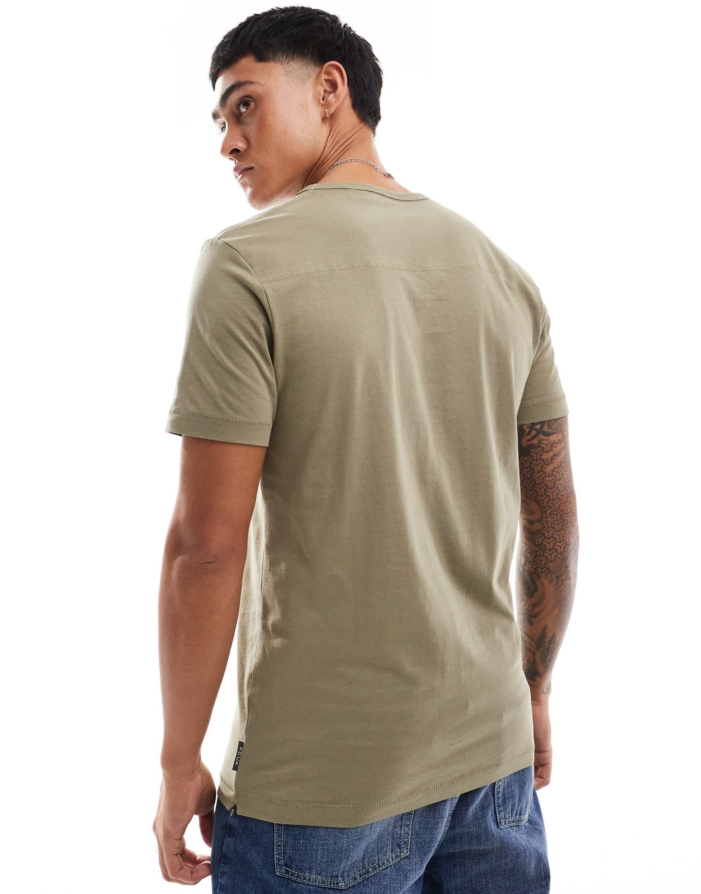 FCUK centre scribble logo t-shirt in light khaki - ASOS Sample Sale EU Store