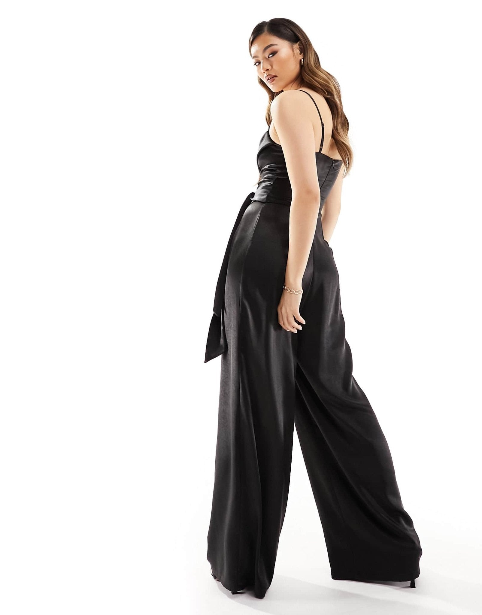 Flounce London cowl neck tie side satin jumpsuit in black - ASOS Sample Sale EU Store