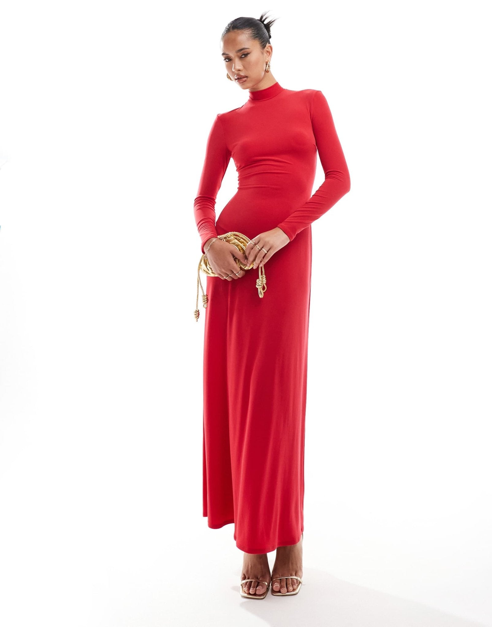 Flounce London high neck maxi dress with back detail in red - ASOS Sample Sale EU Store