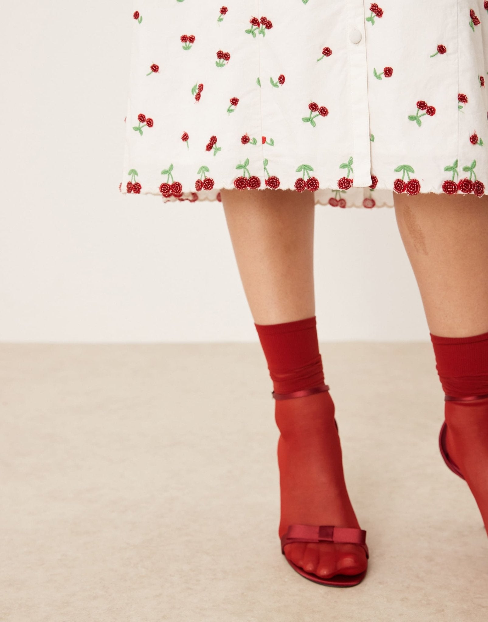 For Love & Lemons Beaded Cherries midi skirt in white and red co - ord - ASOS Sample Sale EU Store