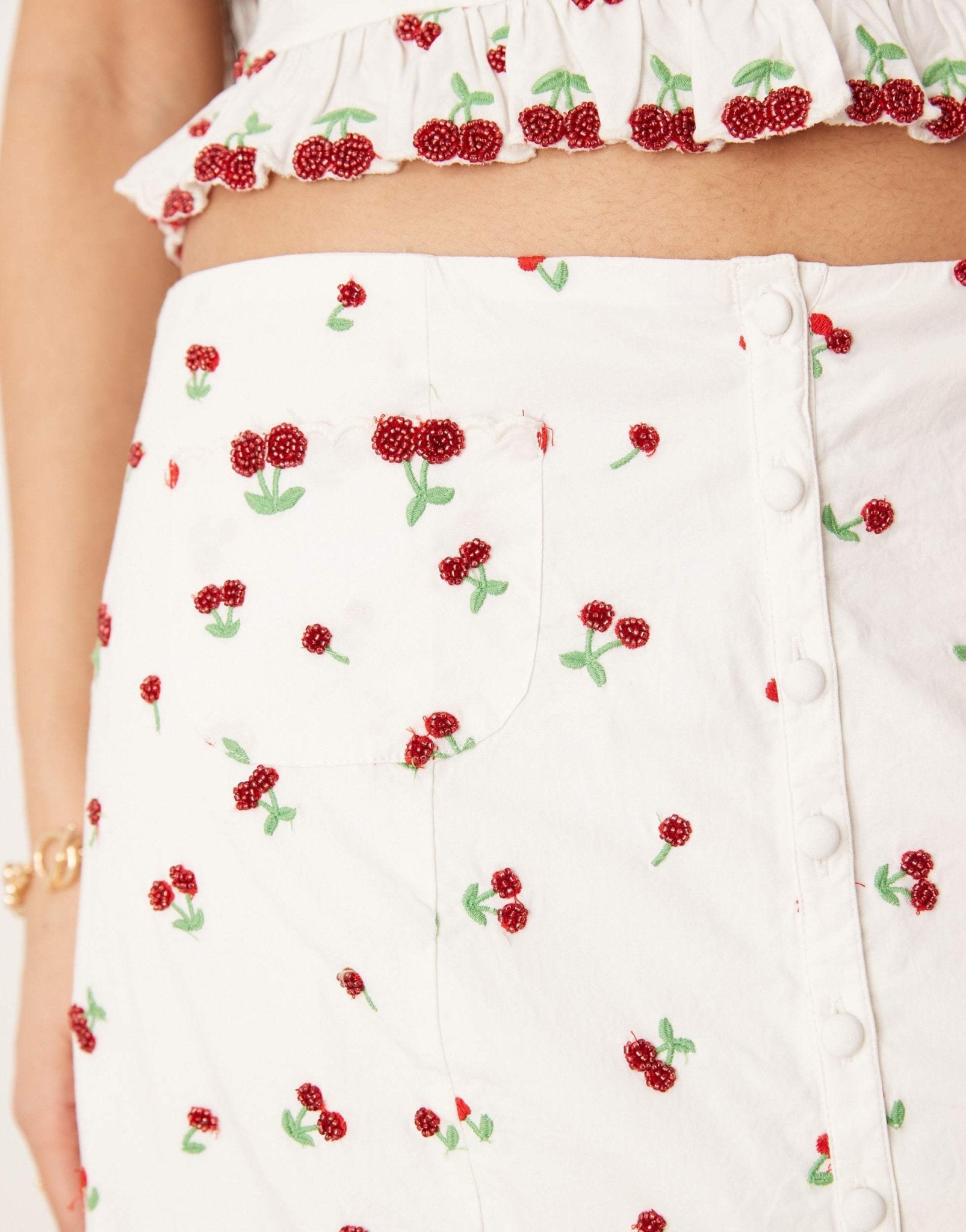 For Love & Lemons Beaded Cherries midi skirt in white and red co - ord - ASOS Sample Sale EU Store