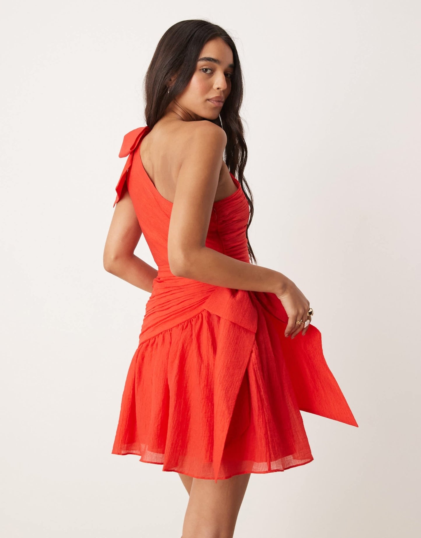 Forever New bow detail asymmetric mini dress in red - ASOS Sample Sale EU Store