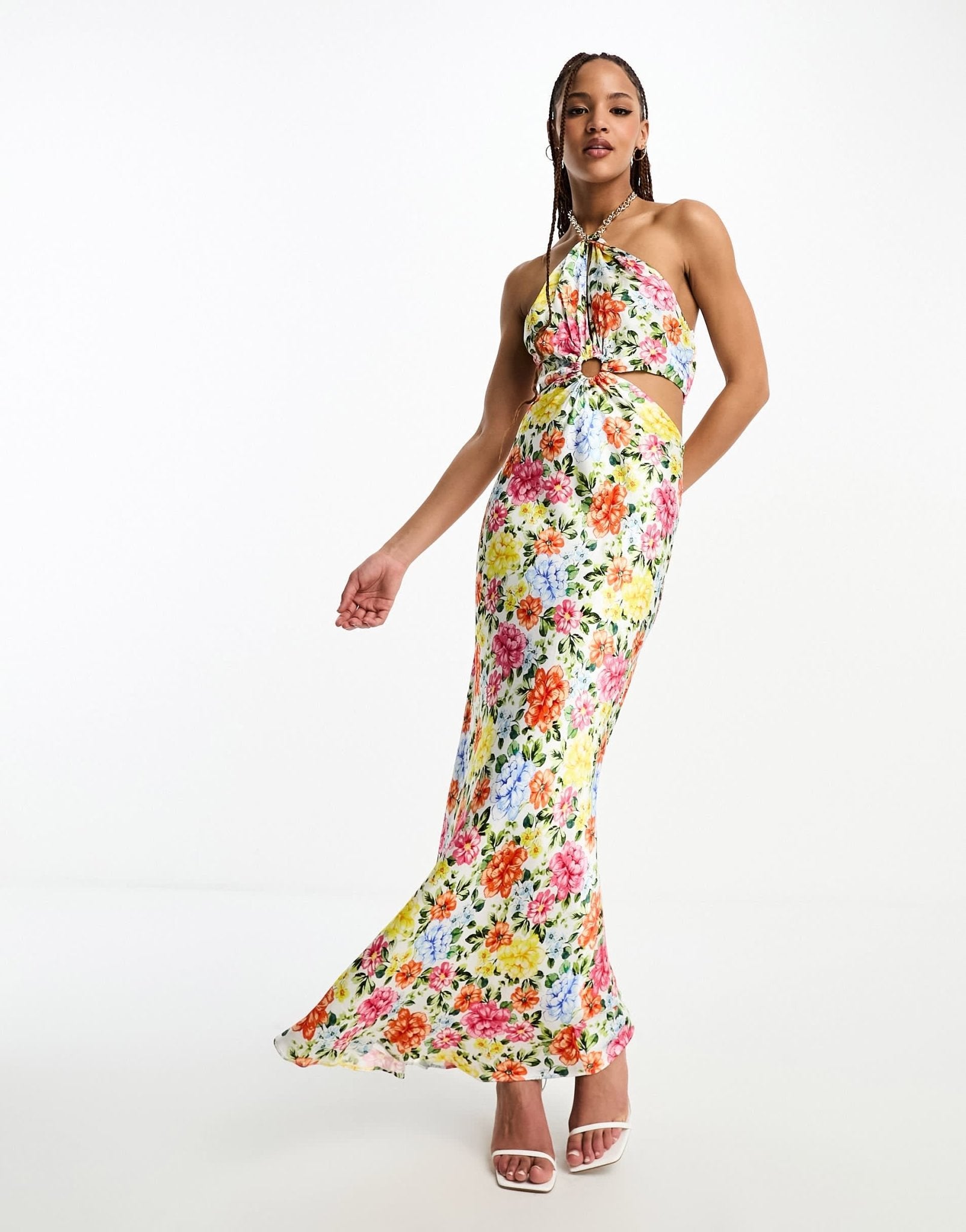 Forever New chain halter neck maxi dress in yellow and pink floral - ASOS Sample Sale EU Store