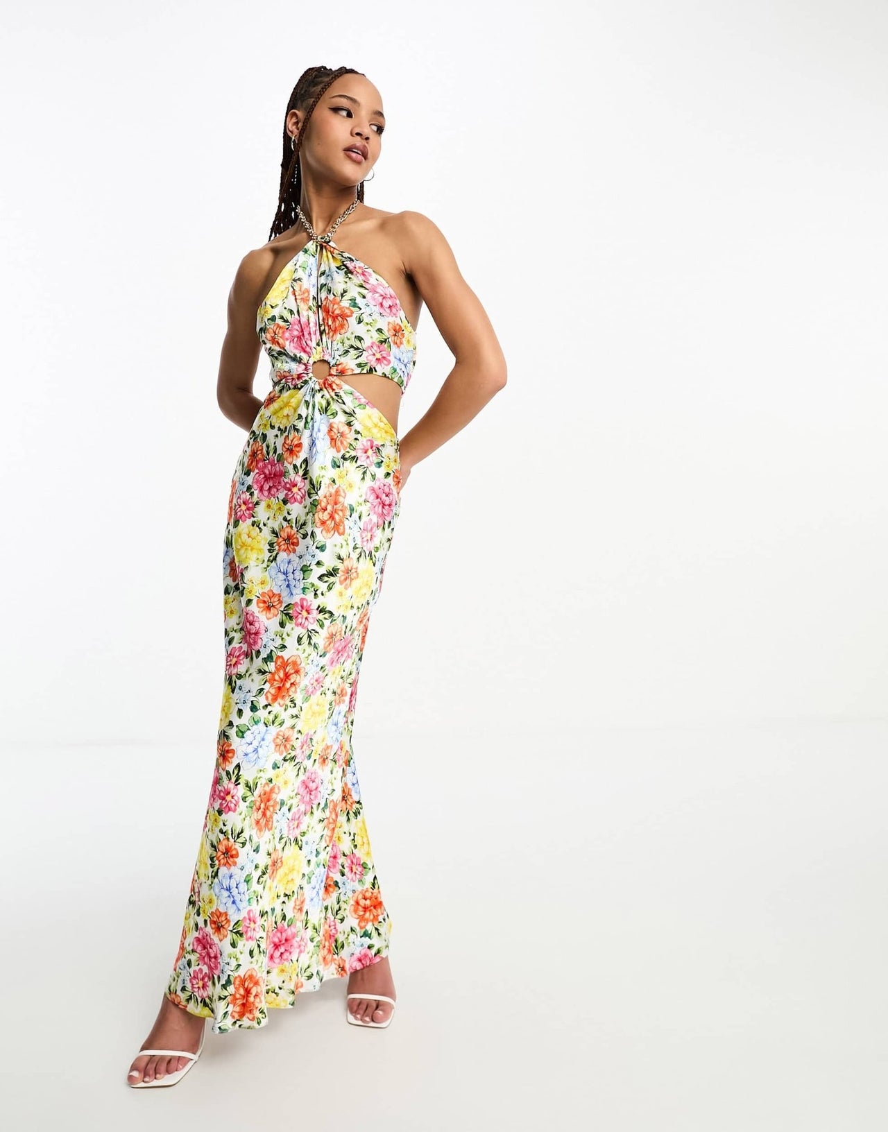 Forever New chain halter neck maxi dress in yellow and pink floral - ASOS Sample Sale EU Store