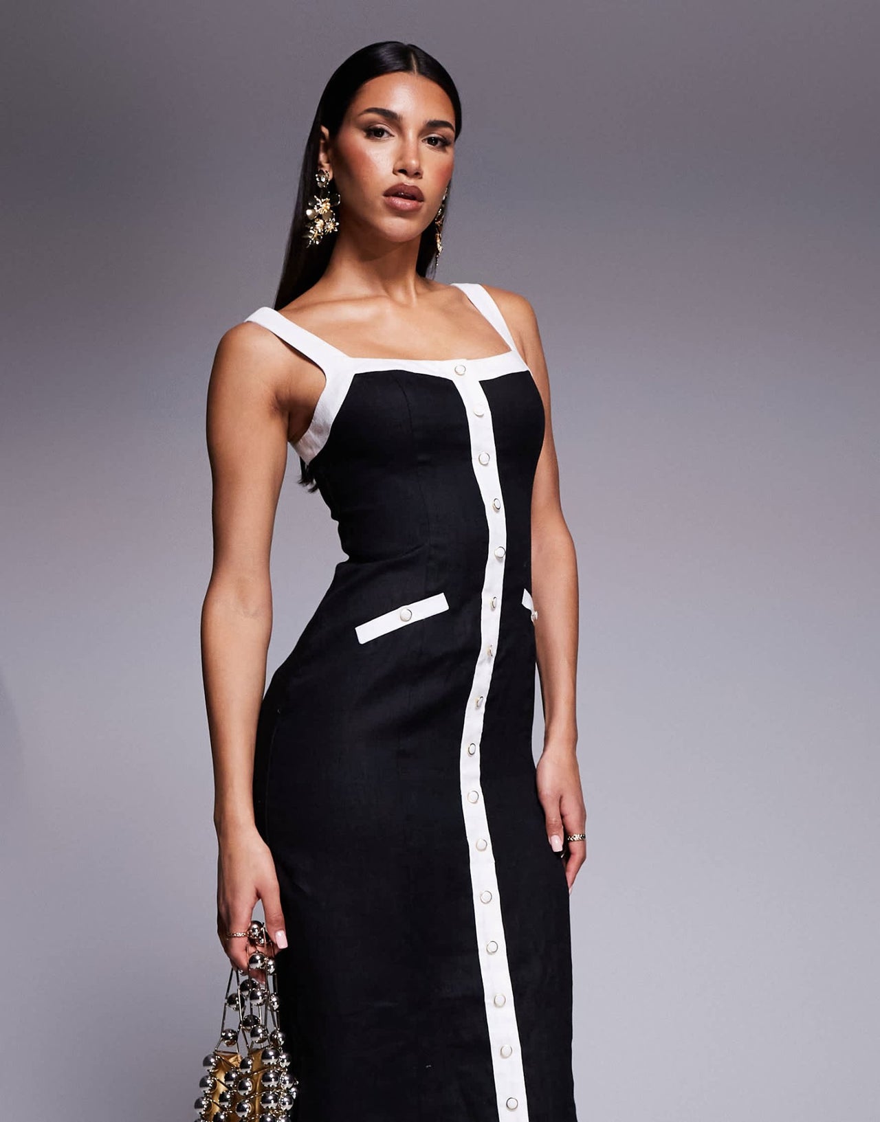 Forever New contrast knit midaxi dress in black - ASOS Sample Sale EU Store