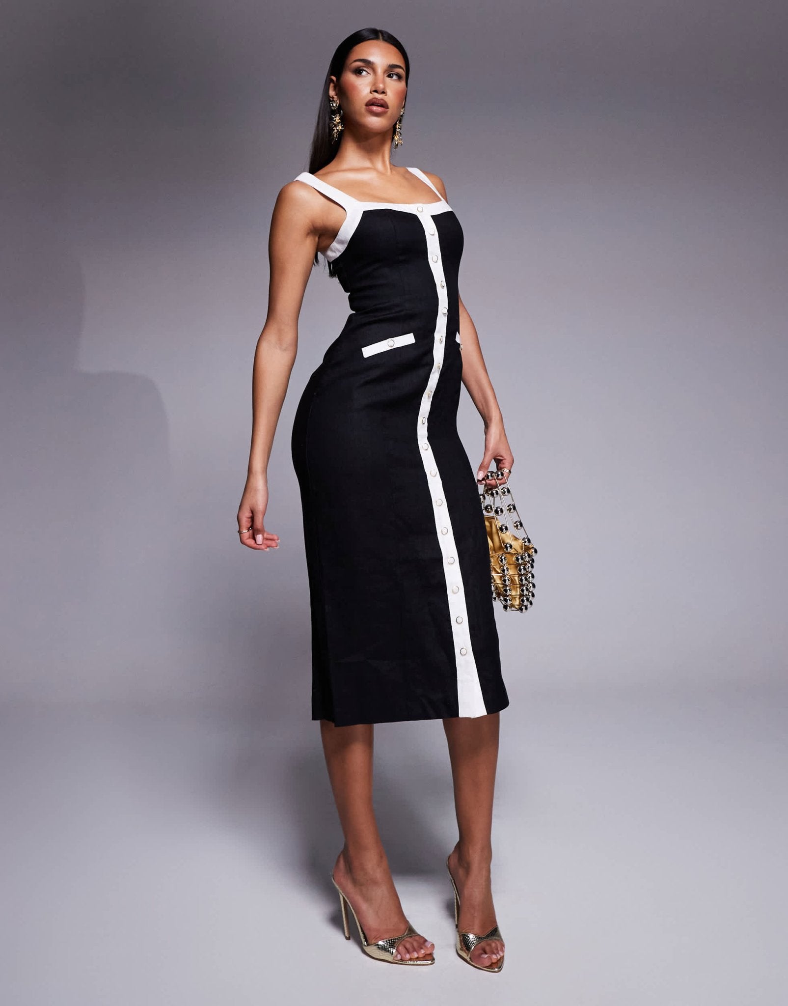 Forever New contrast knit midaxi dress in black - ASOS Sample Sale EU Store
