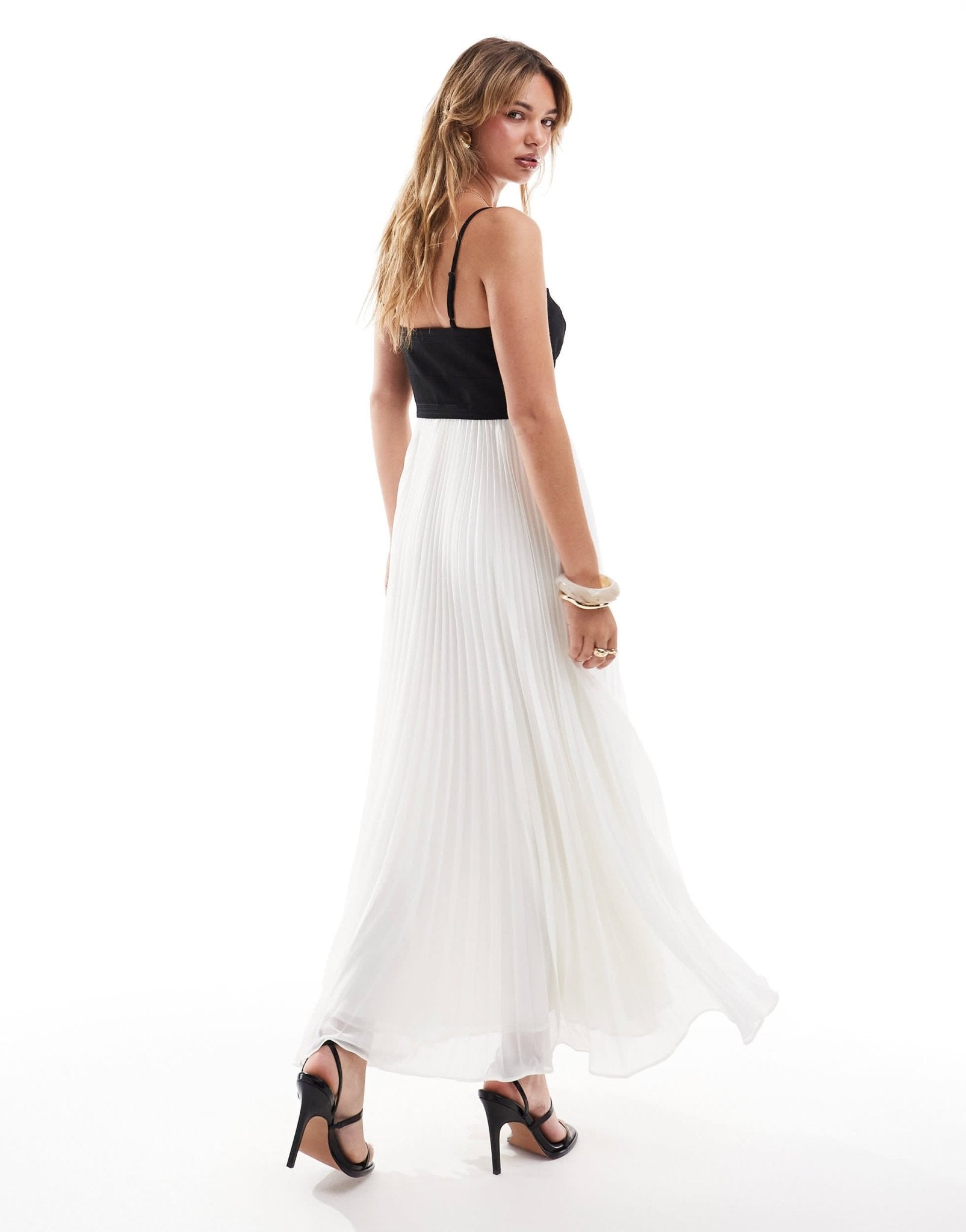 Forever New contrast pleated midaxi dress in black and cream - ASOS Sample Sale EU Store