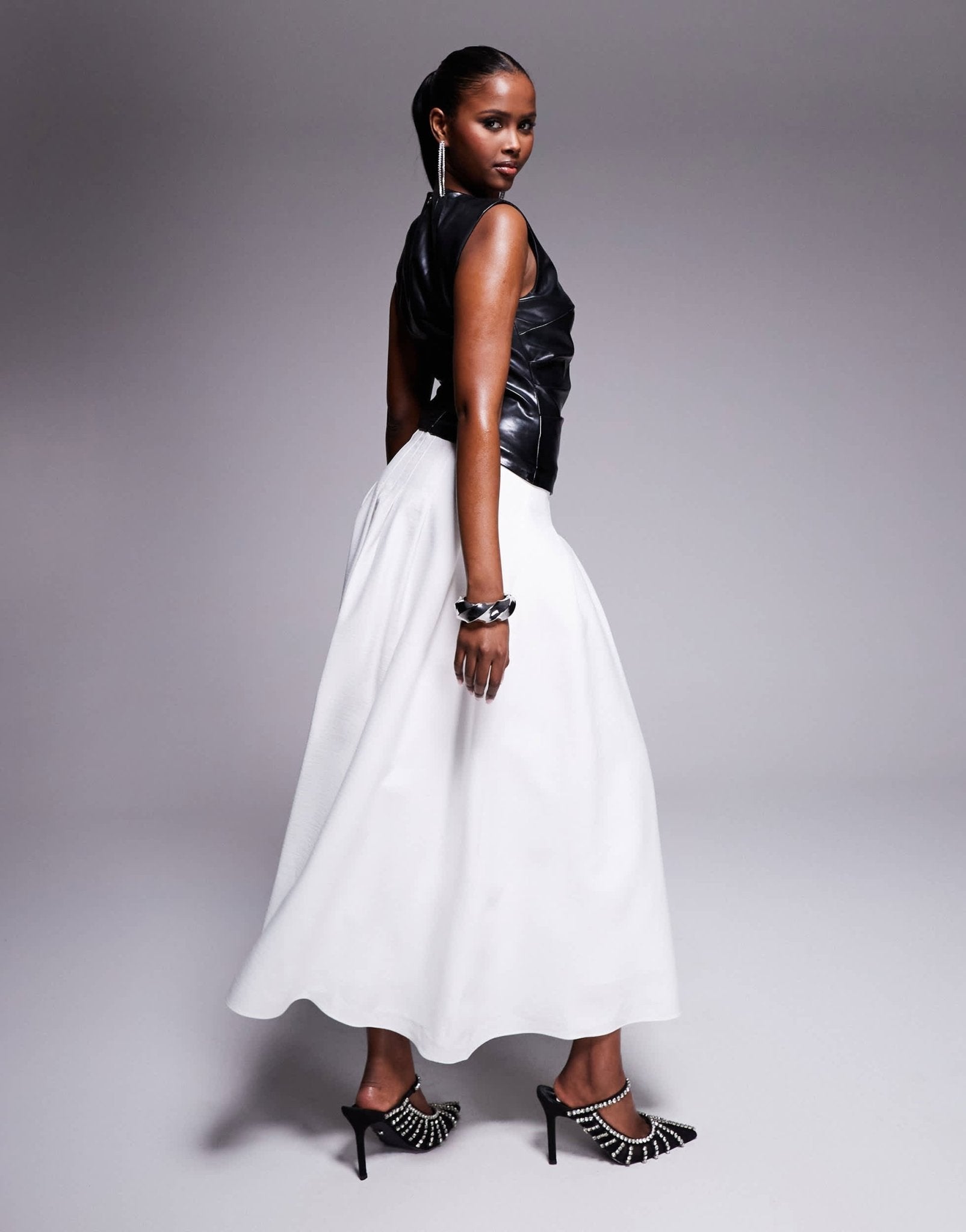 Forever New contrast PU maxi dress in monochrome - ASOS Sample Sale EU Store