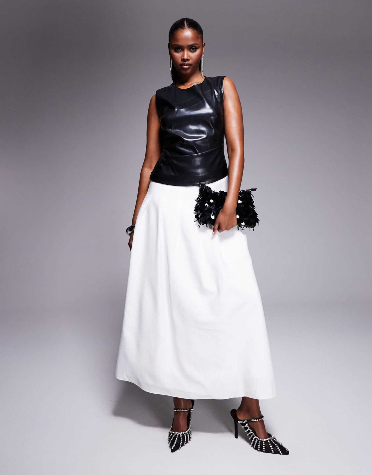 Forever New contrast PU maxi dress in monochrome - ASOS Sample Sale EU Store