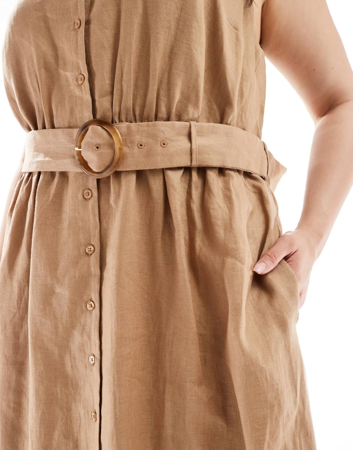 Forever New Curve sleeveless belted linen shirt dress in brown - ASOS Sample Sale EU Store