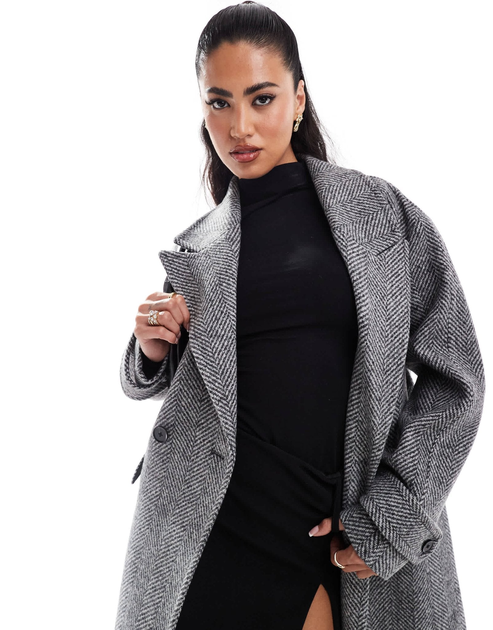 Forever New formal coat in light grey herringbone - ASOS Sample Sale EU Store