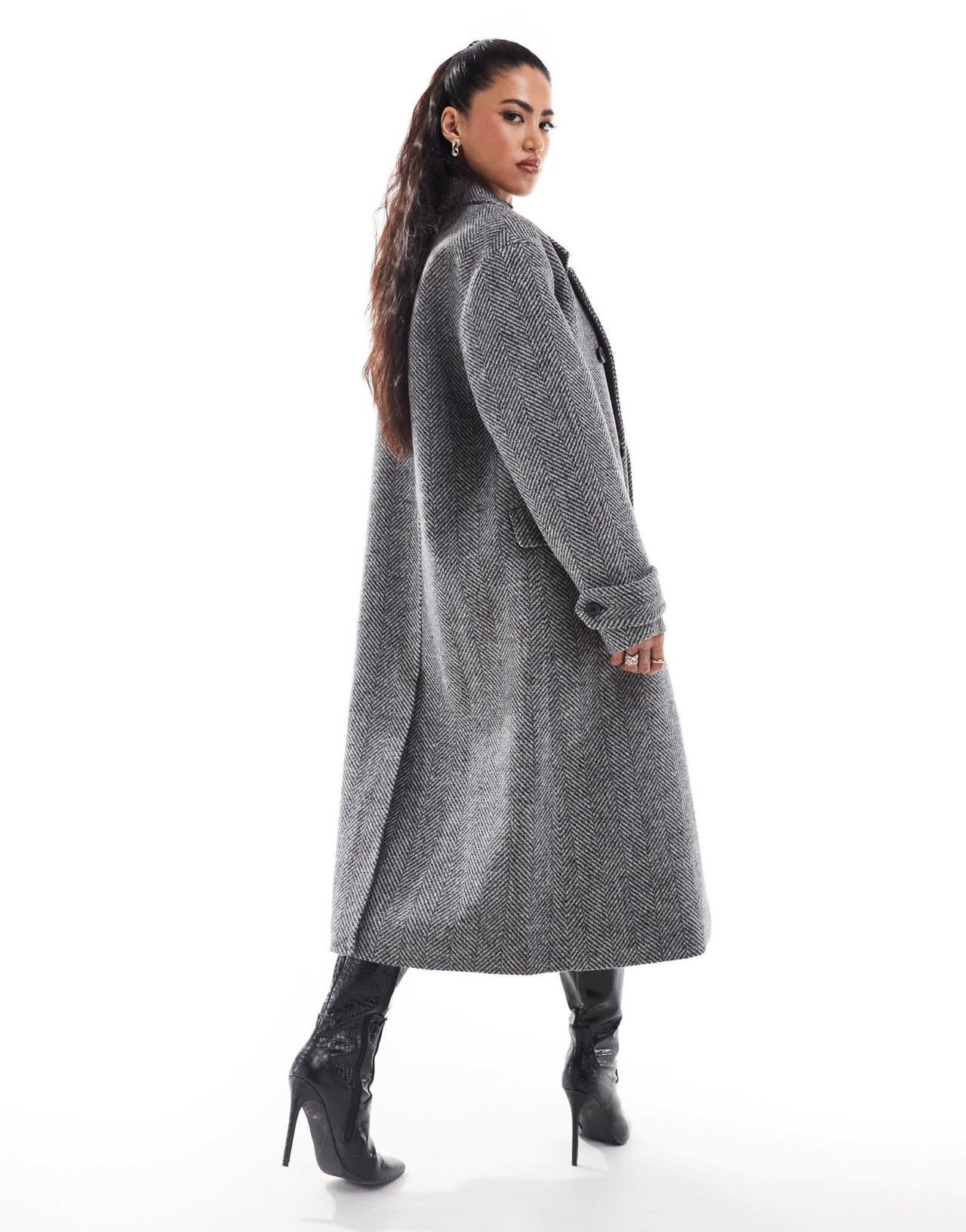 Forever New formal coat in light grey herringbone - ASOS Sample Sale EU Store