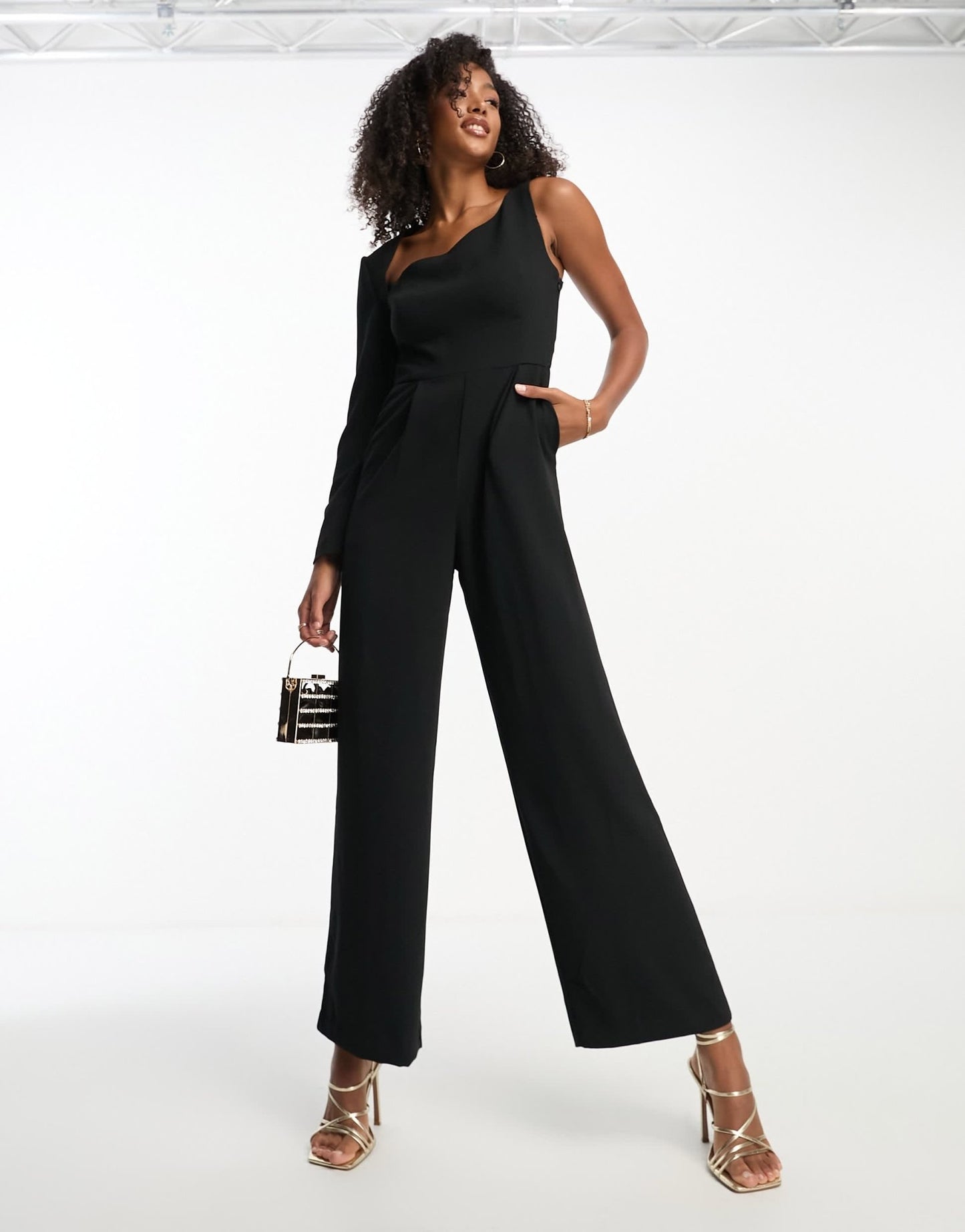 Forever New one sleeve cut - out jumpsuit in black - ASOS Sample Sale EU Store