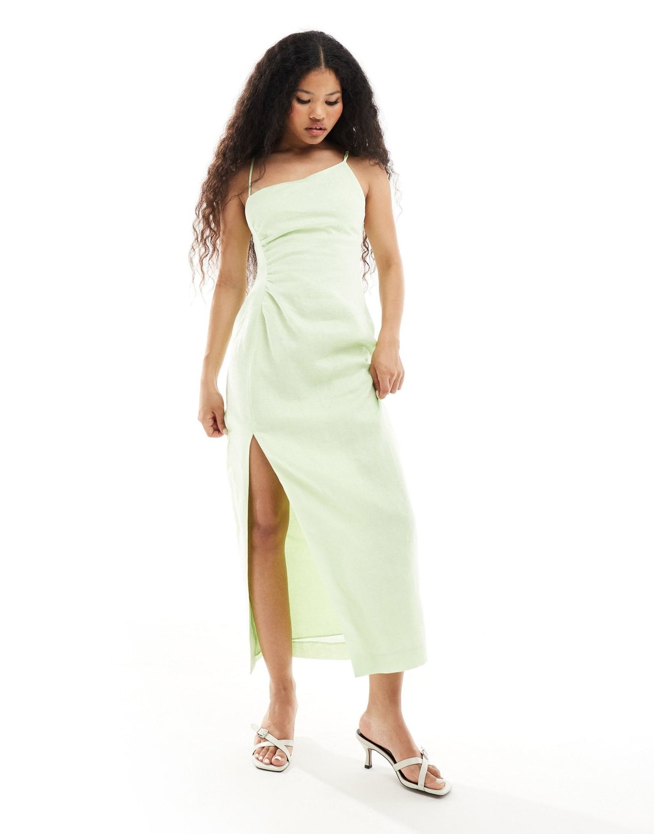 Forever New Petite asymmetrical linen tie back midi dress in lime green - ASOS Sample Sale EU Store