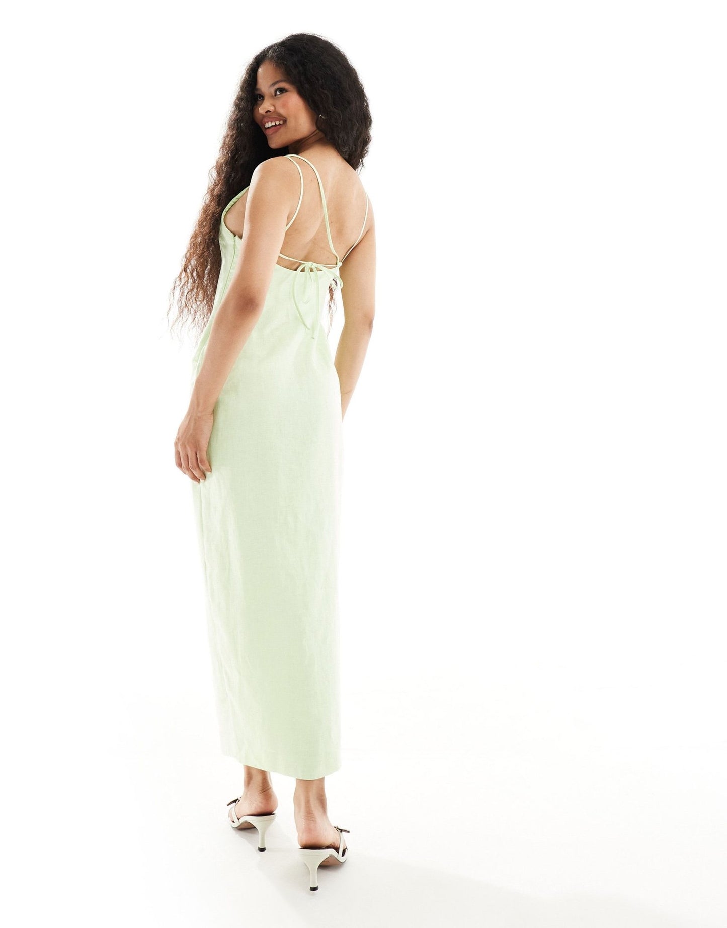 Forever New Petite asymmetrical linen tie back midi dress in lime green - ASOS Sample Sale EU Store