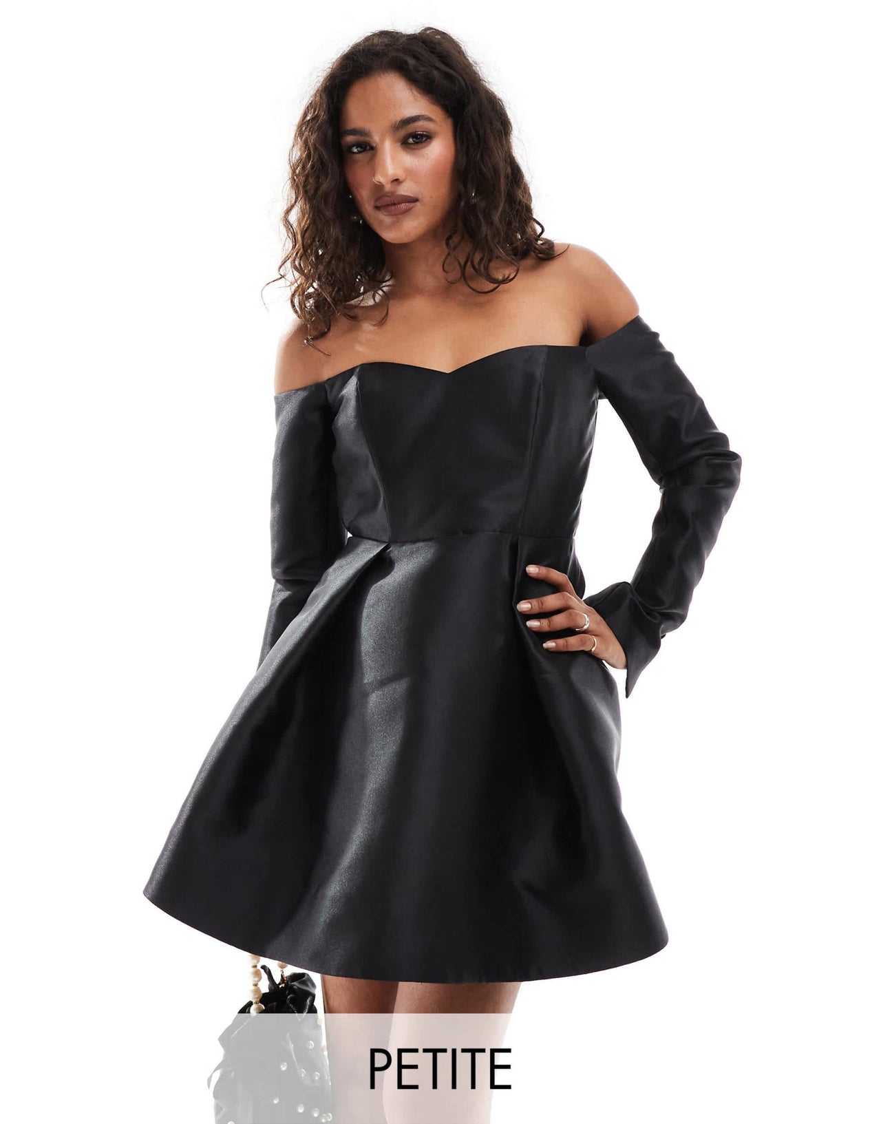 Forever New Petite satin long sleeve mini dress in black - ASOS Sample Sale EU Store