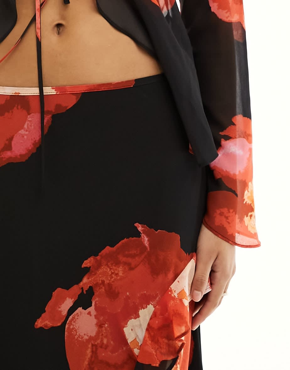 Forever New sheer ruffle co - ord maxi skirt in red floral - ASOS Sample Sale EU Store