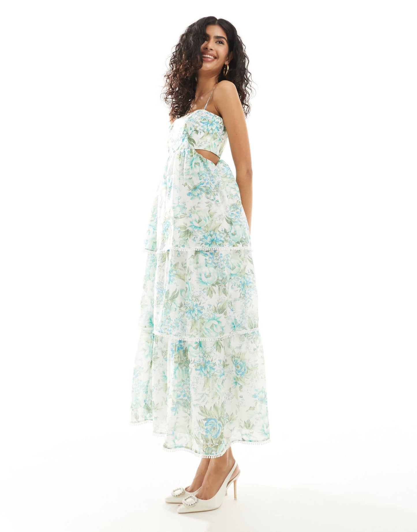 Forever New tiered midaxi dress in green and blue floral - ASOS Sample Sale EU Store