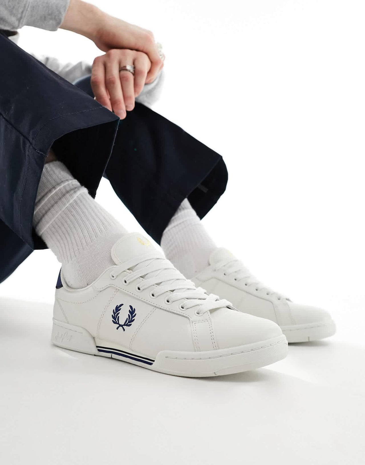 Fred Perry B722 leather trainers in white and blue - ASOS Sample Sale EU Store