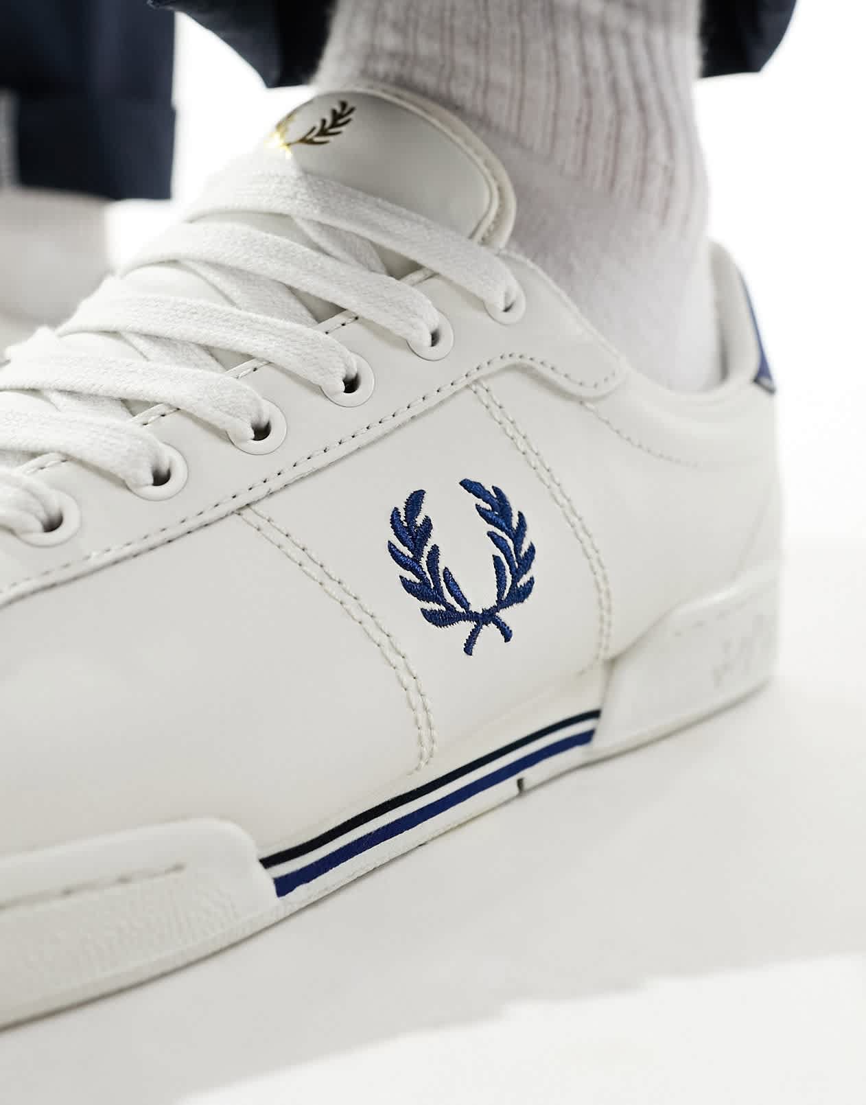 Fred Perry B722 leather trainers in white and blue - ASOS Sample Sale EU Store