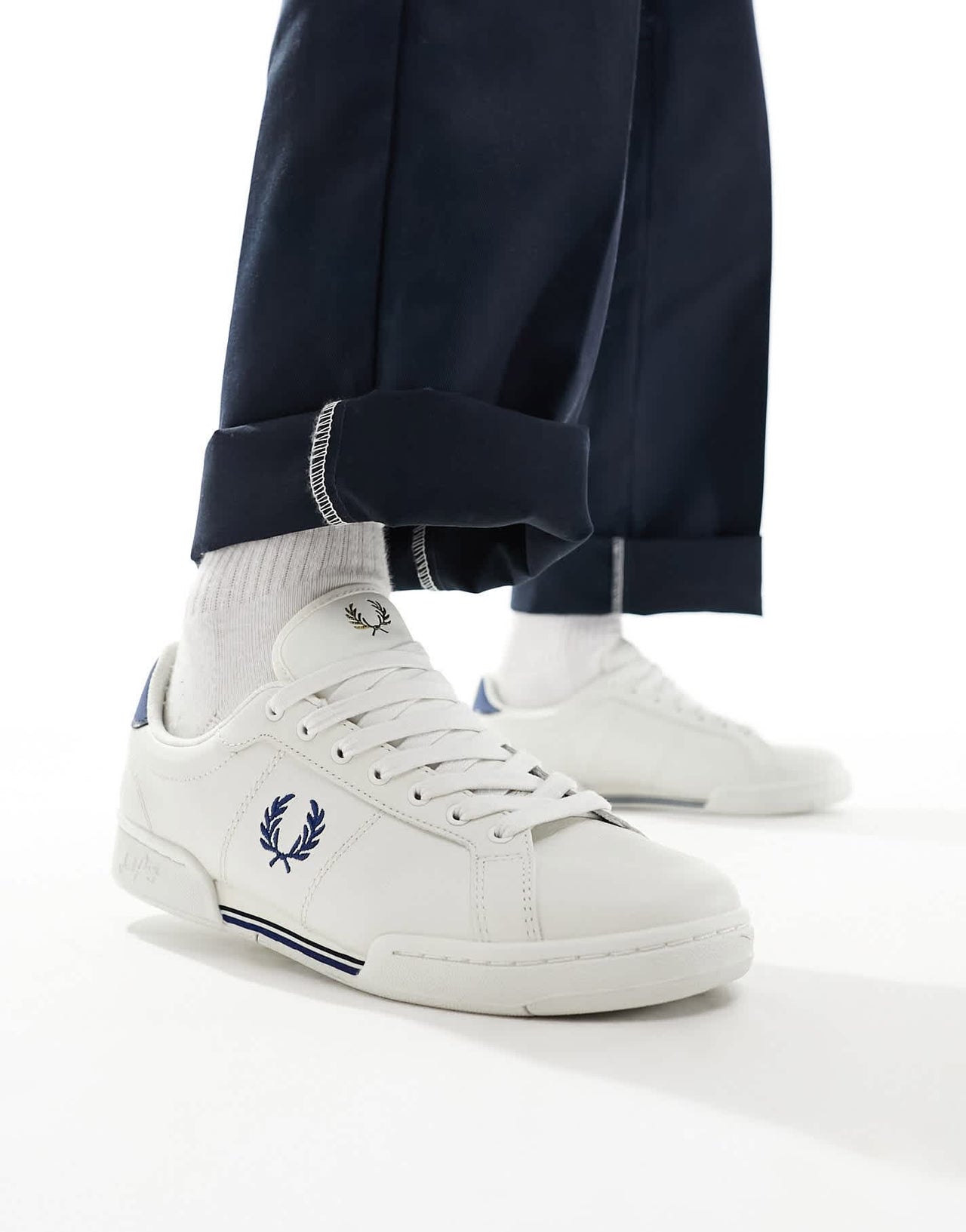 Fred Perry B722 leather trainers in white and blue - ASOS Sample Sale EU Store