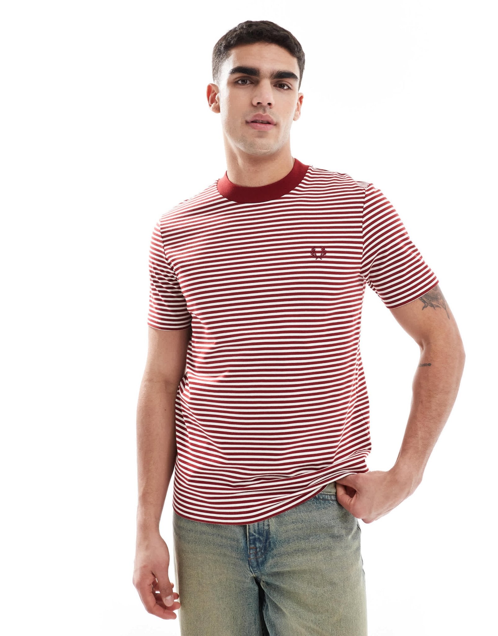 Fred Perry fine stripe t-shirt in red and white - ASOS Sample Sale EU Store