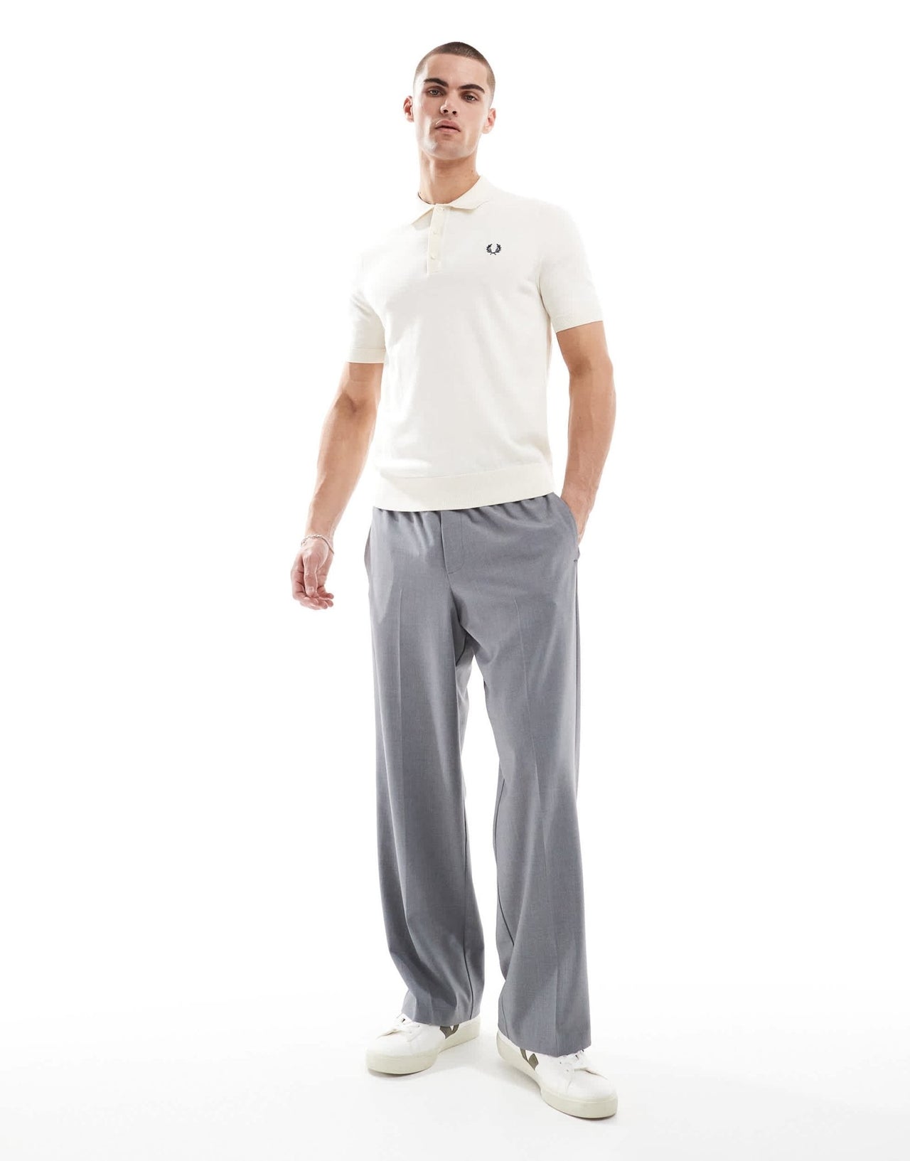 Fred Perry knitted polo short sleeve shirt in off white - ASOS Sample Sale EU Store