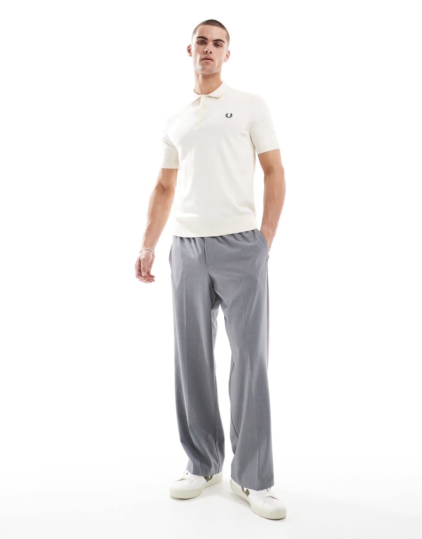 Fred Perry knitted polo short sleeve shirt in off white - ASOS Sample Sale EU Store