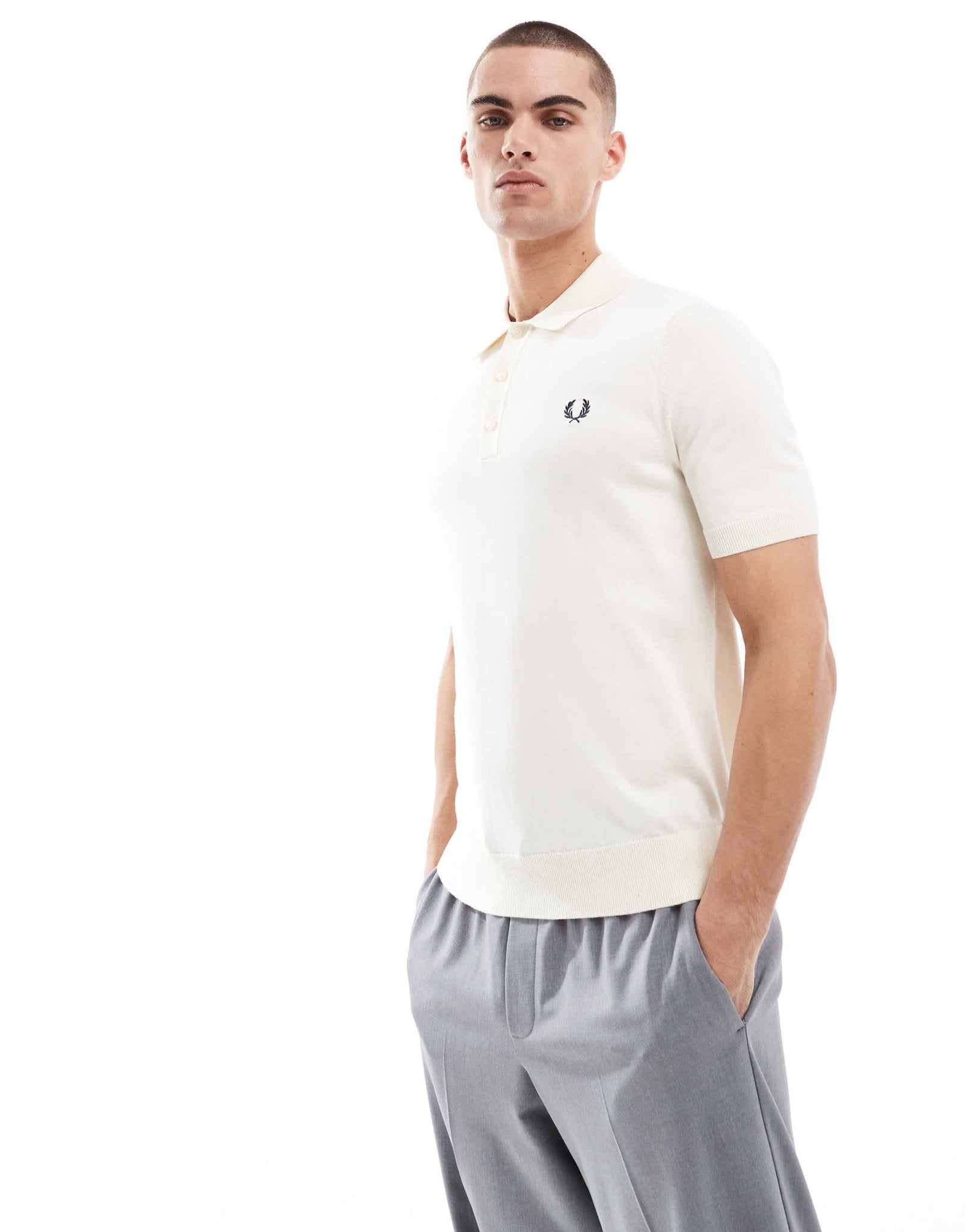 Fred Perry knitted polo short sleeve shirt in off white - ASOS Sample Sale EU Store