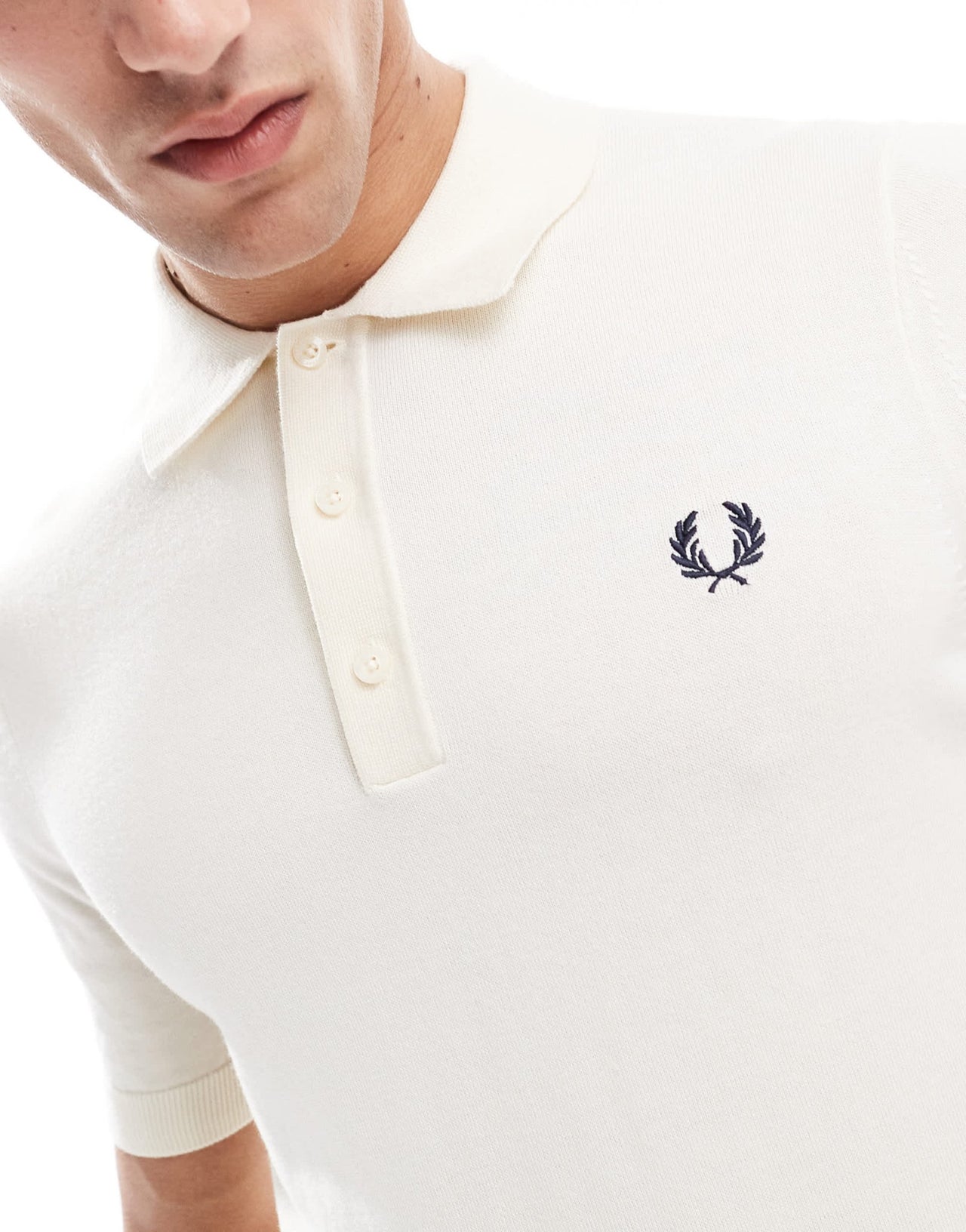 Fred Perry knitted polo short sleeve shirt in off white - ASOS Sample Sale EU Store