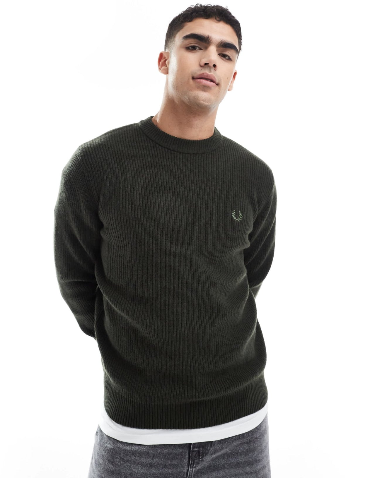 Fred Perry lambswool knitted jumper in dark green - ASOS Sample Sale EU Store