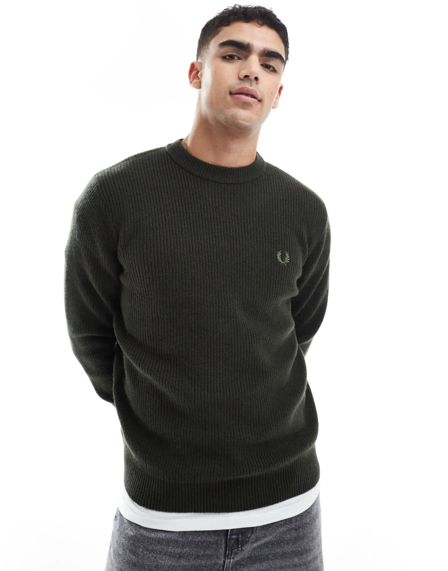 Fred Perry lambswool knitted jumper in dark green - ASOS Sample Sale EU Store