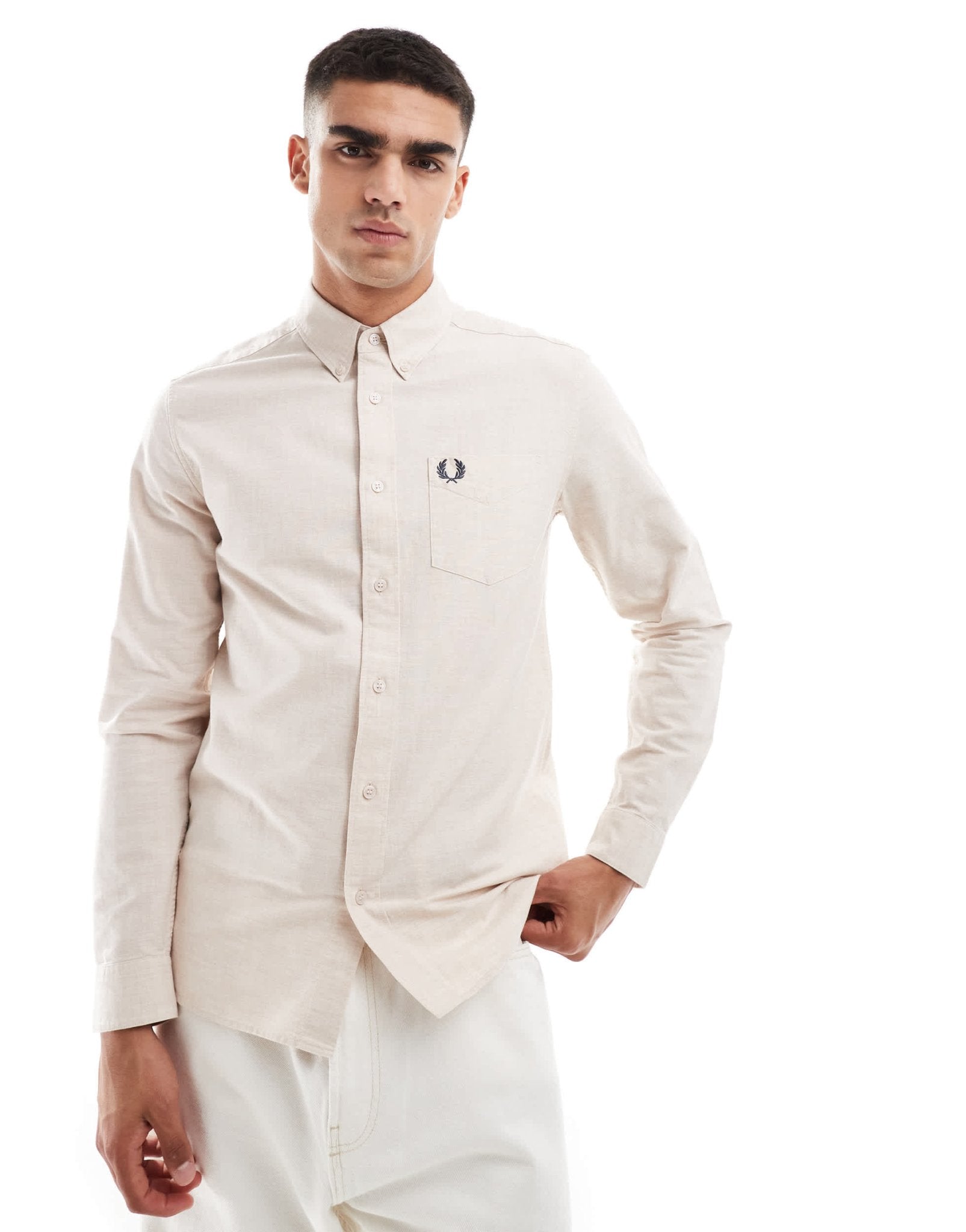Fred Perry long sleeve oxford shirt in off white - ASOS Sample Sale EU Store