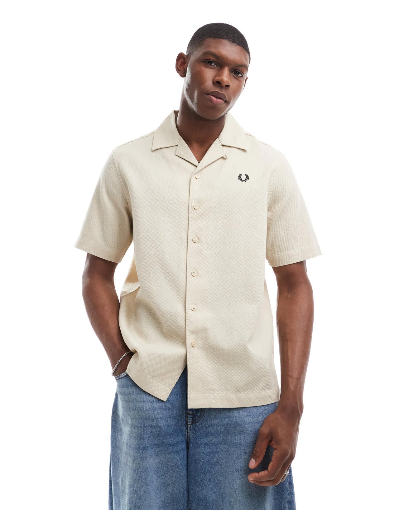 Fred Perry pique revere collar shirt in ecru - ASOS Sample Sale EU Store