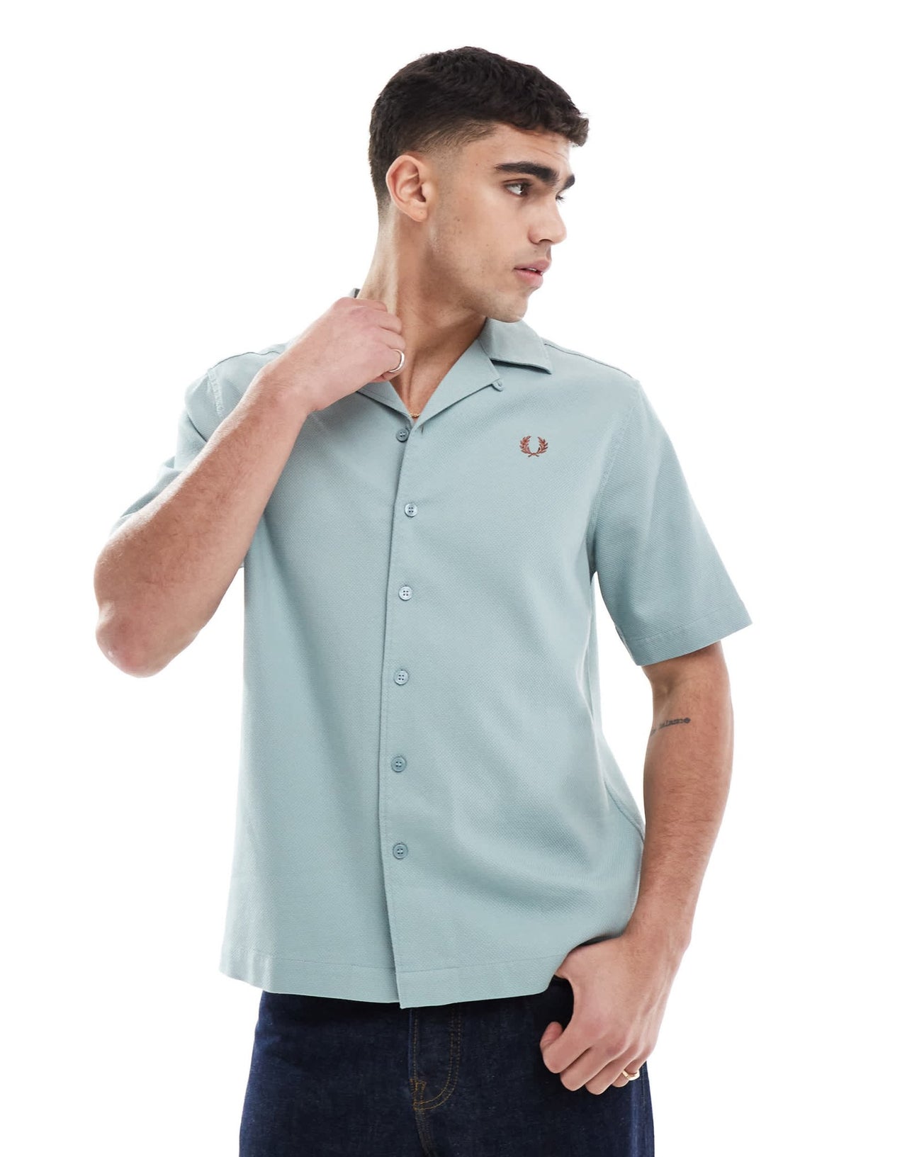 Fred Perry short sleeve revere collared shirt in ice blue - ASOS Sample Sale EU Store