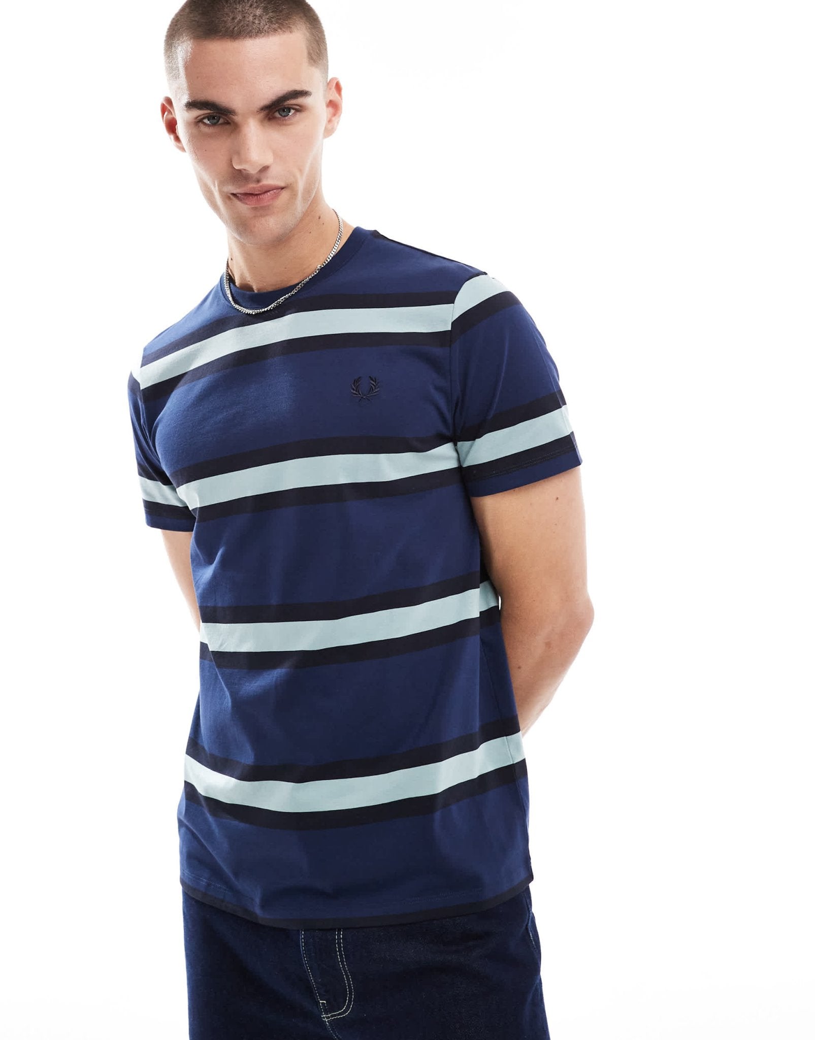Fred Perry t-shirt in navy with horizontal thick stripes - ASOS Sample Sale EU Store