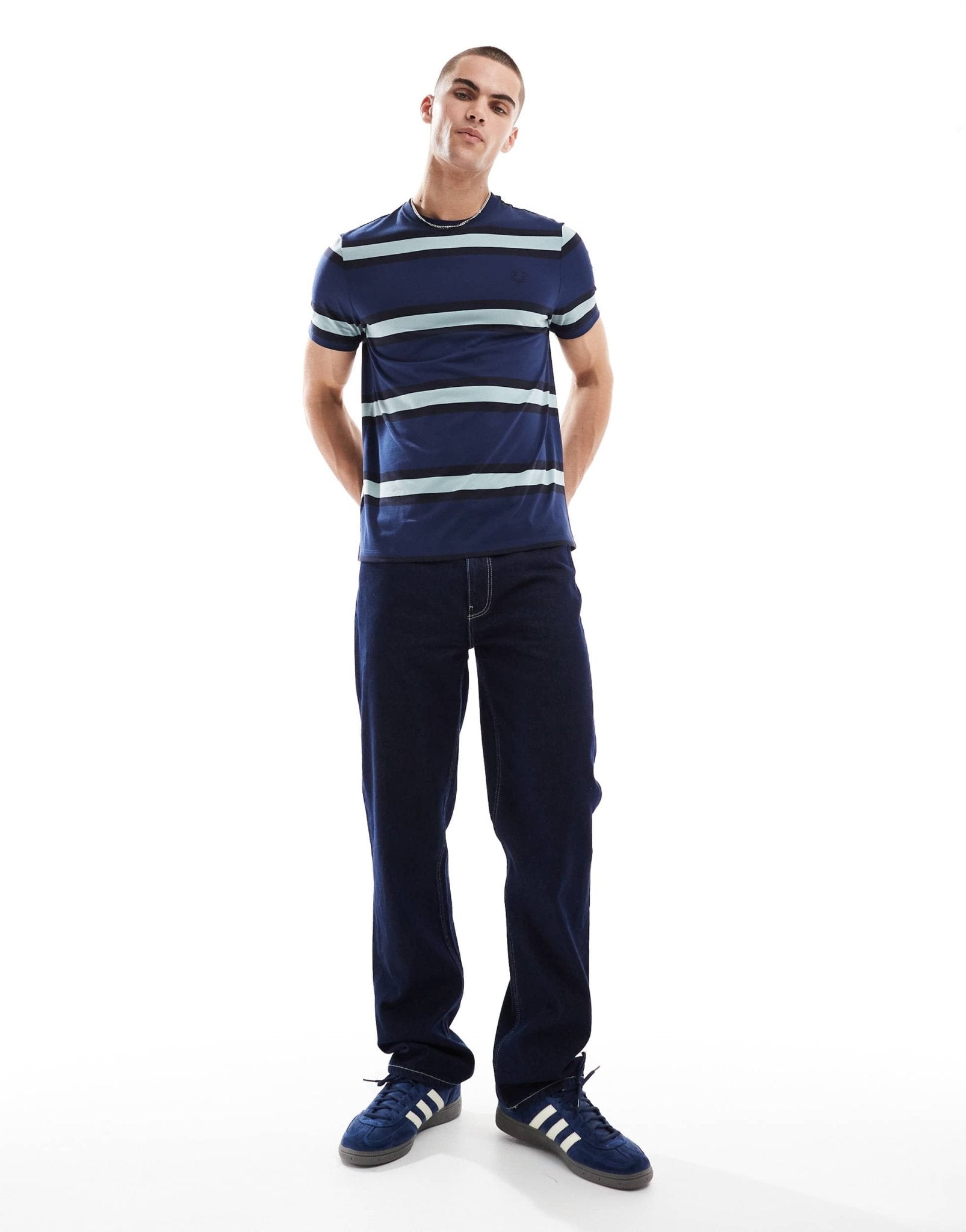 Fred Perry t-shirt in navy with horizontal thick stripes - ASOS Sample Sale EU Store