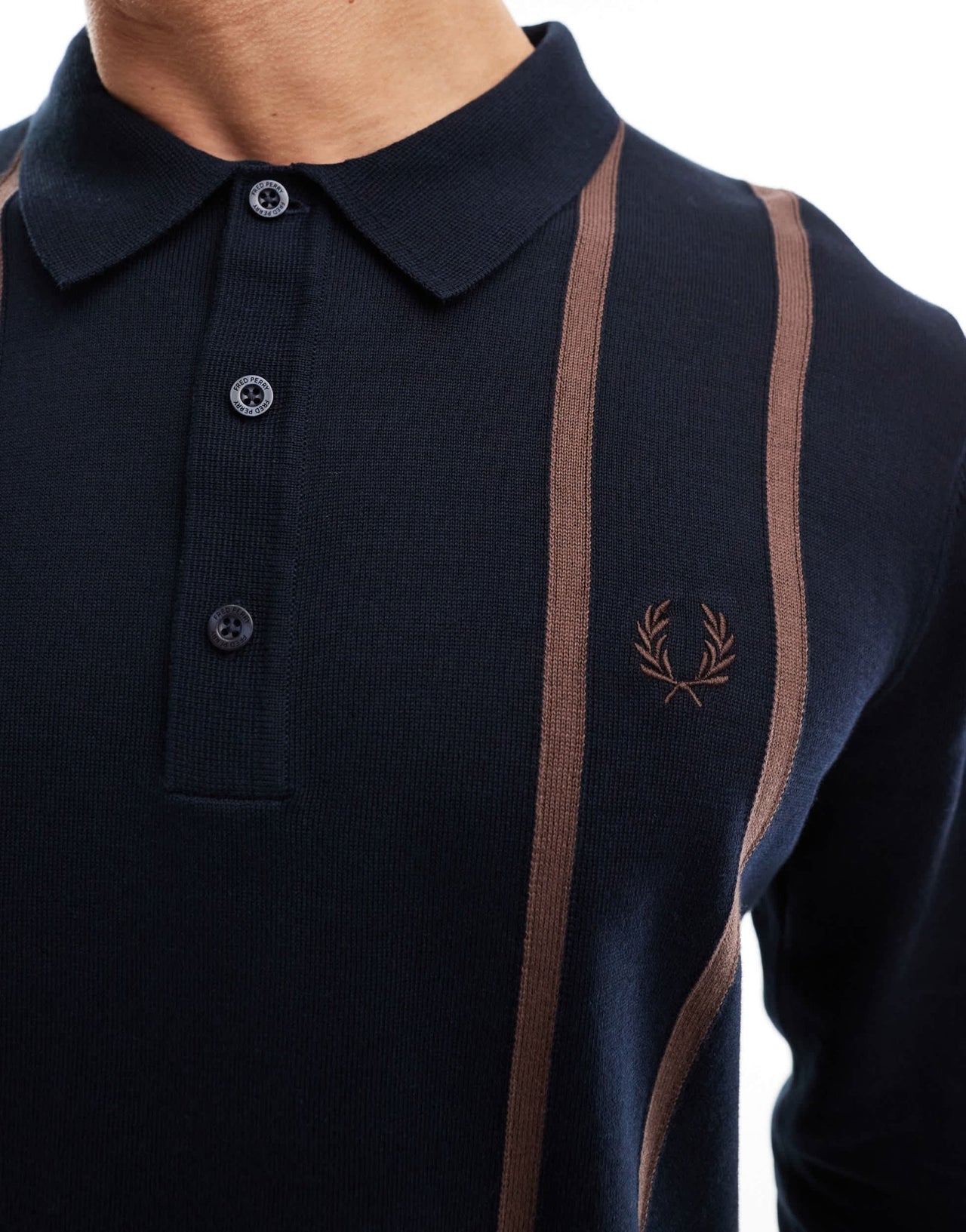 Fred Perry vertical stripe knitted long sleeve polo in navy - ASOS Sample Sale EU Store