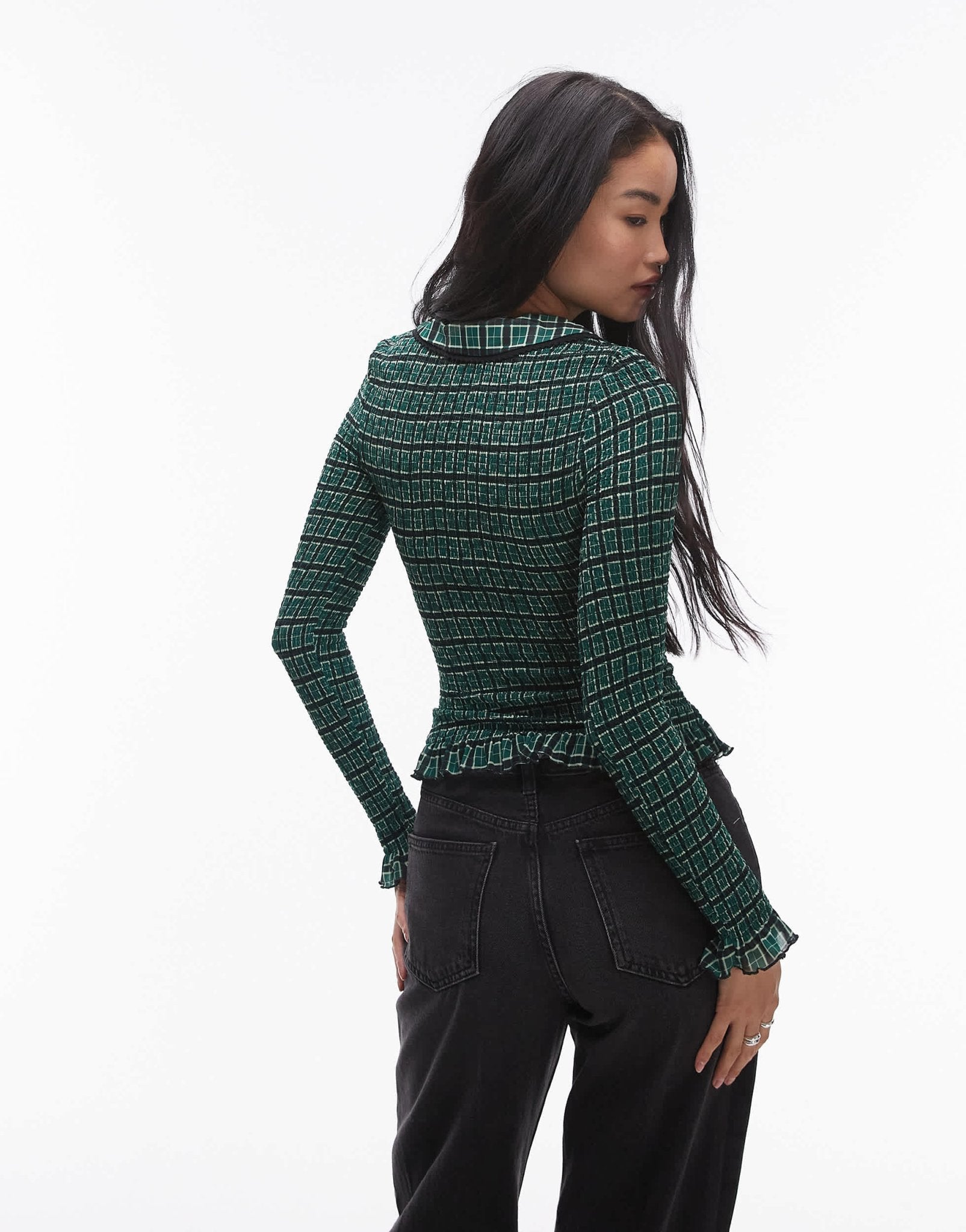Free People check button through top in green - ASOS Sample Sale EU Store