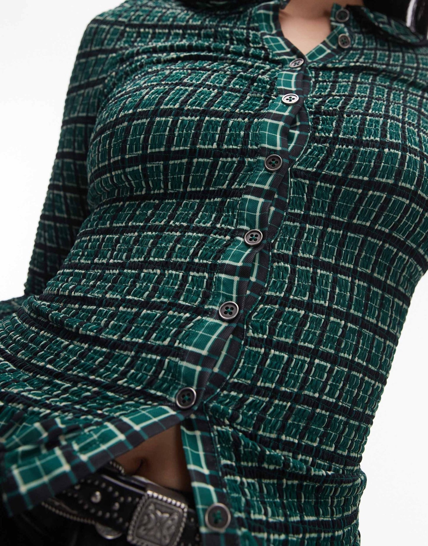 Free People check button through top in green - ASOS Sample Sale EU Store