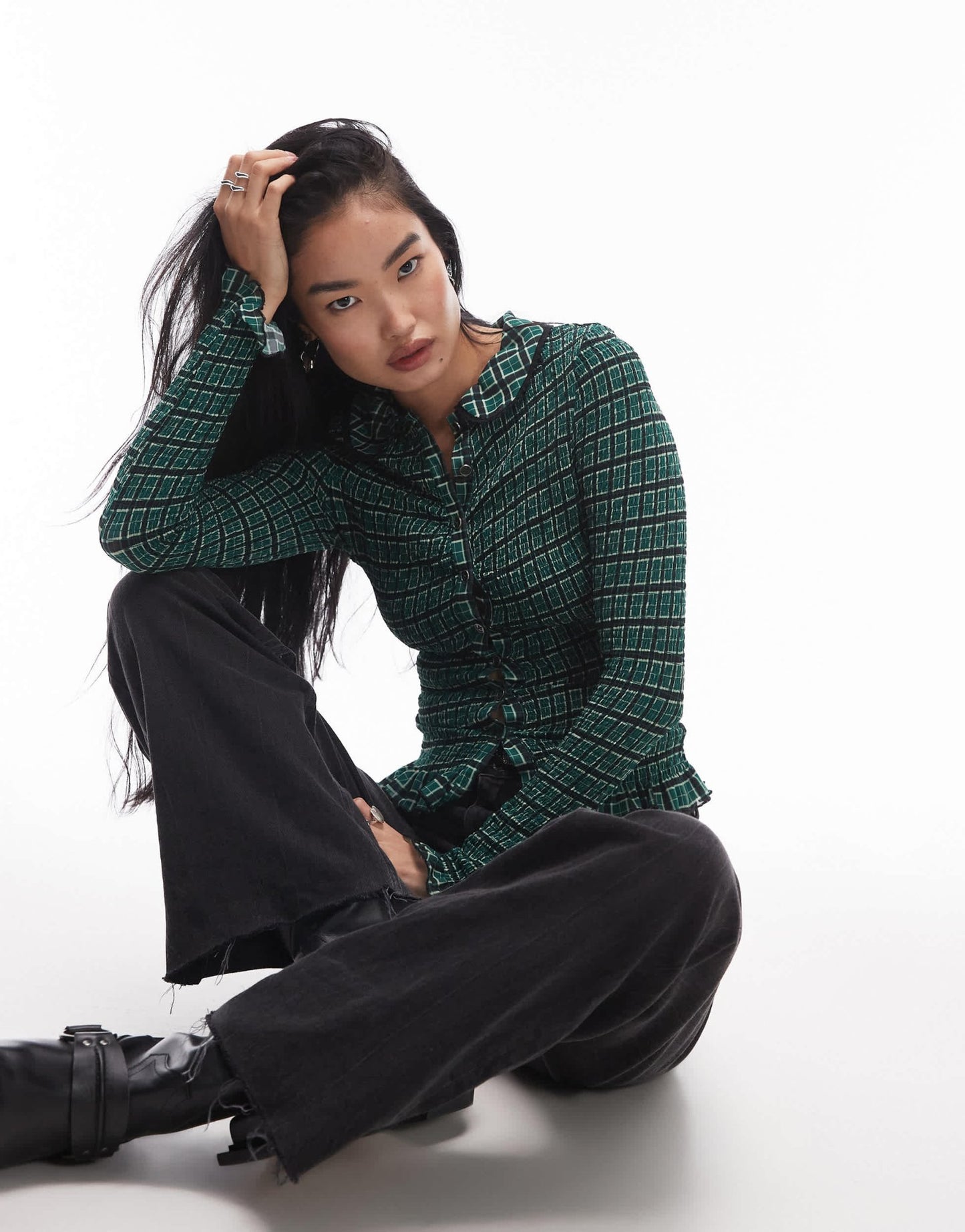 Free People check button through top in green - ASOS Sample Sale EU Store