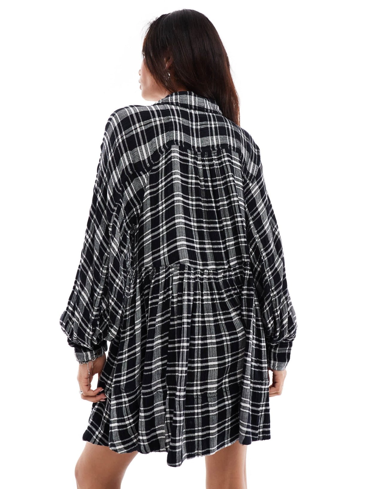 Free People check print mini slouchy shirt dress in black - ASOS Sample Sale EU Store
