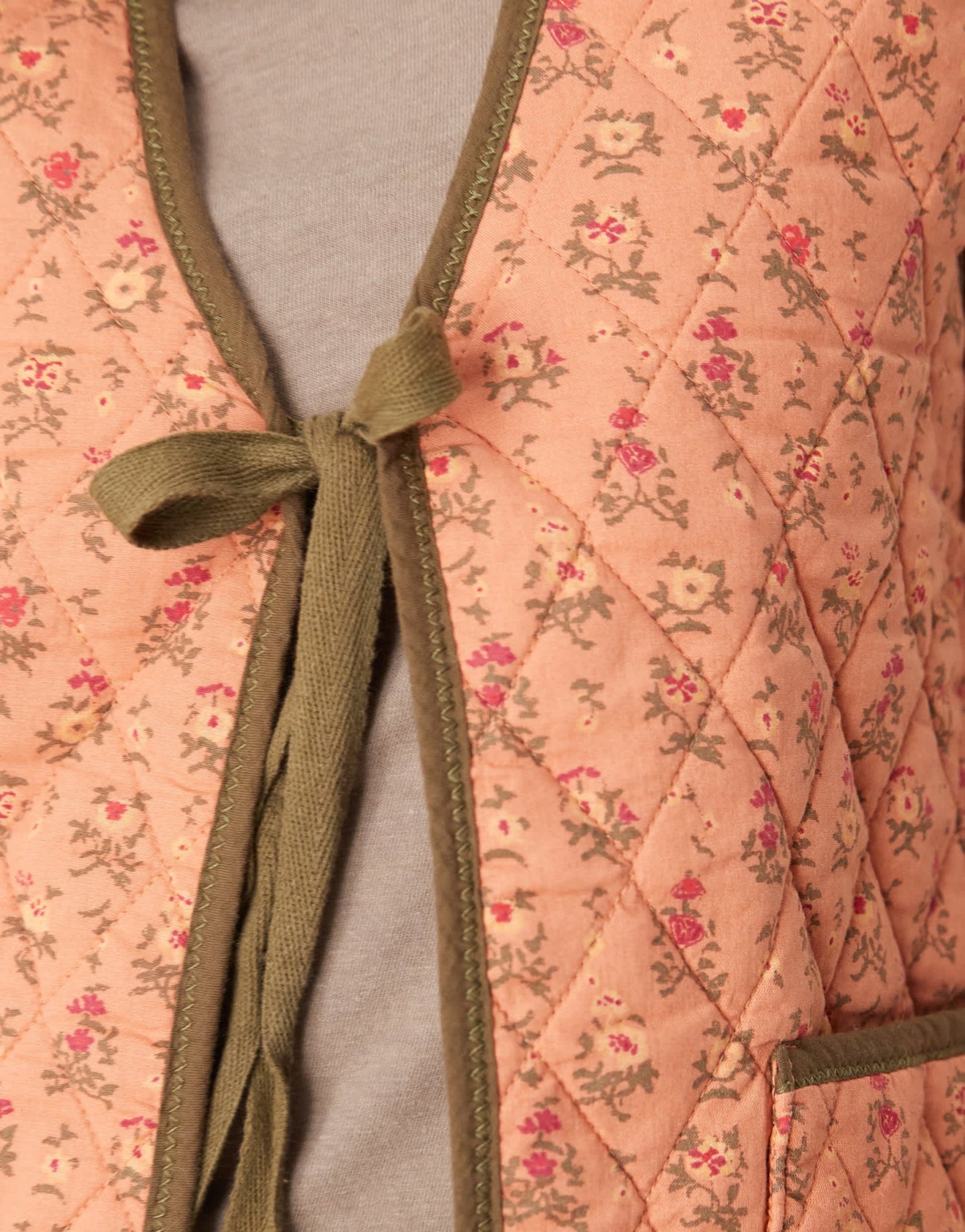 Free People claudine quilted floral gilet vest in orange and khaki - ASOS Sample Sale EU Store