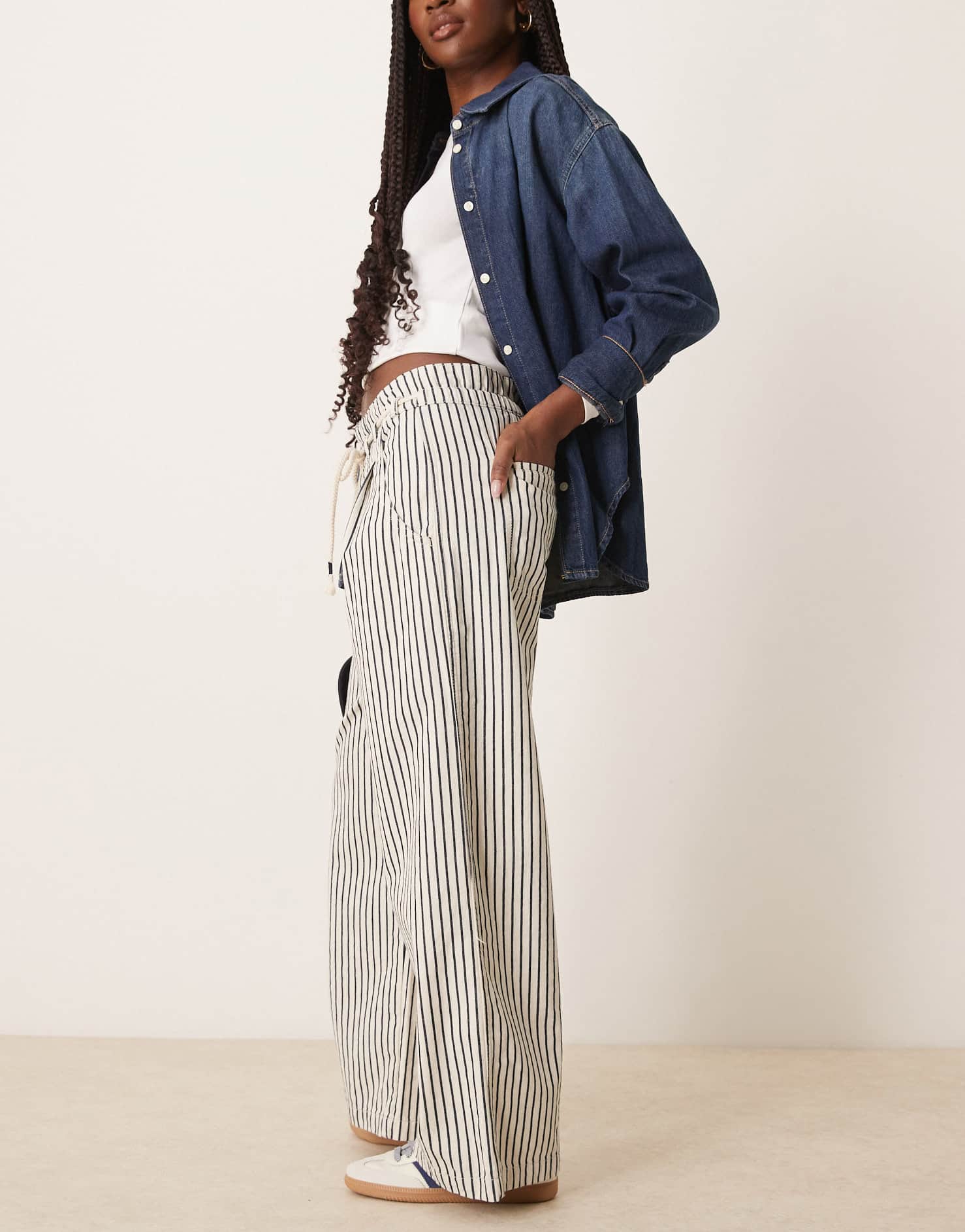 Free People dakota striped cinched waist pull - on jeans in multi - ASOS Sample Sale EU Store