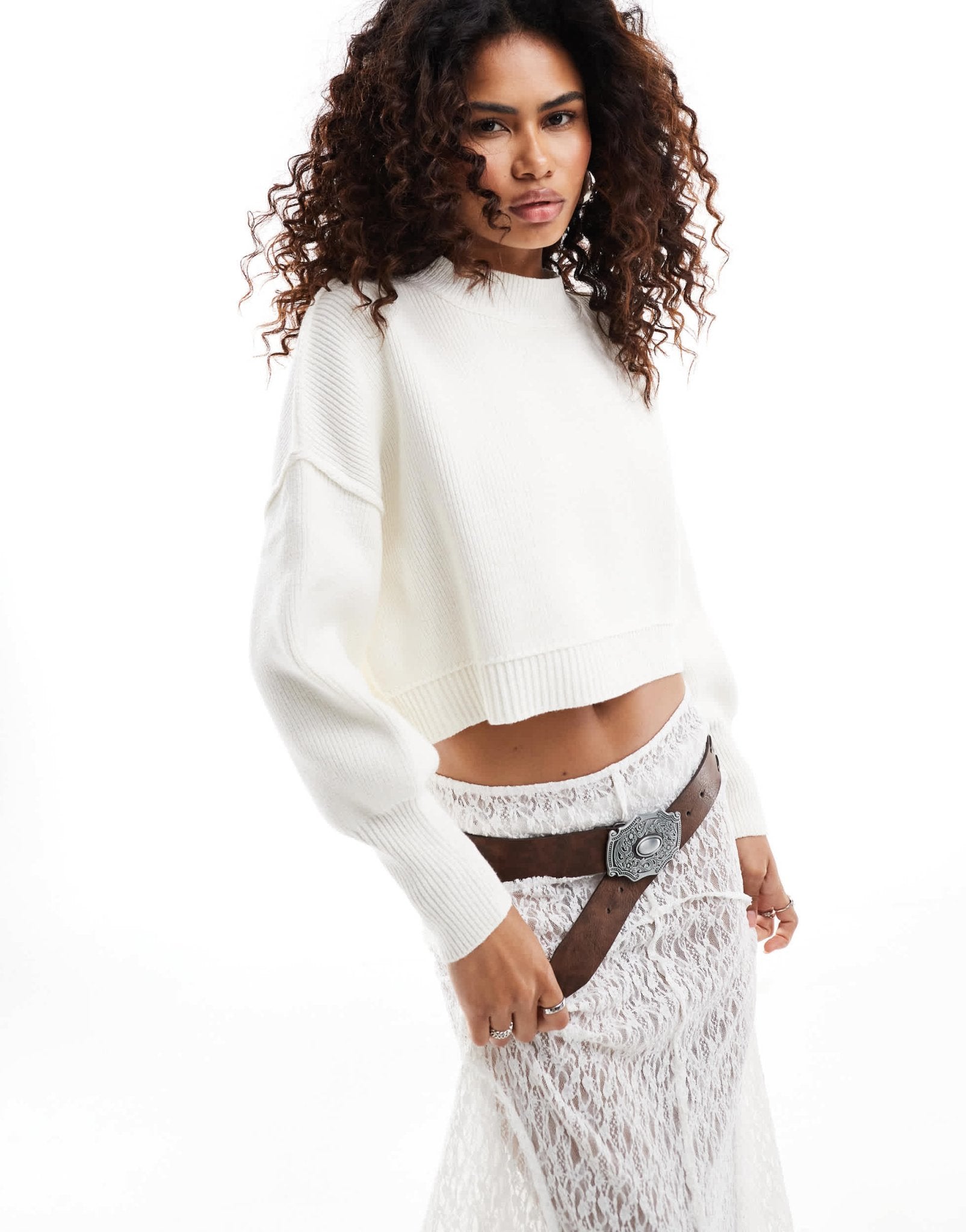 Free People easy street cropped pullover in ivory - ASOS Sample Sale EU Store