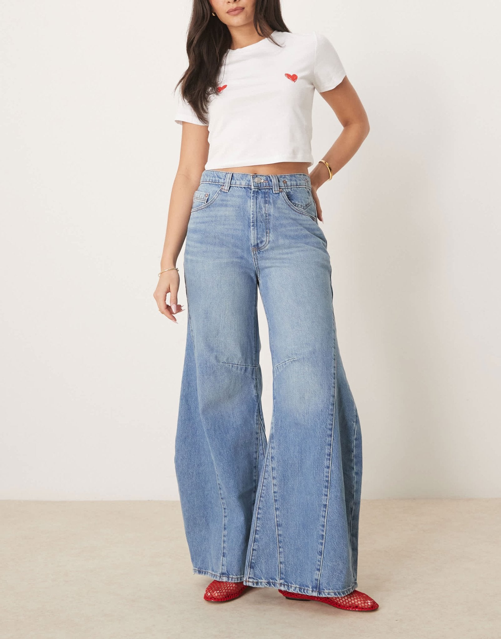 Free People eden baggy wide leg jeans in mid - wash blue - ASOS Sample Sale EU Store