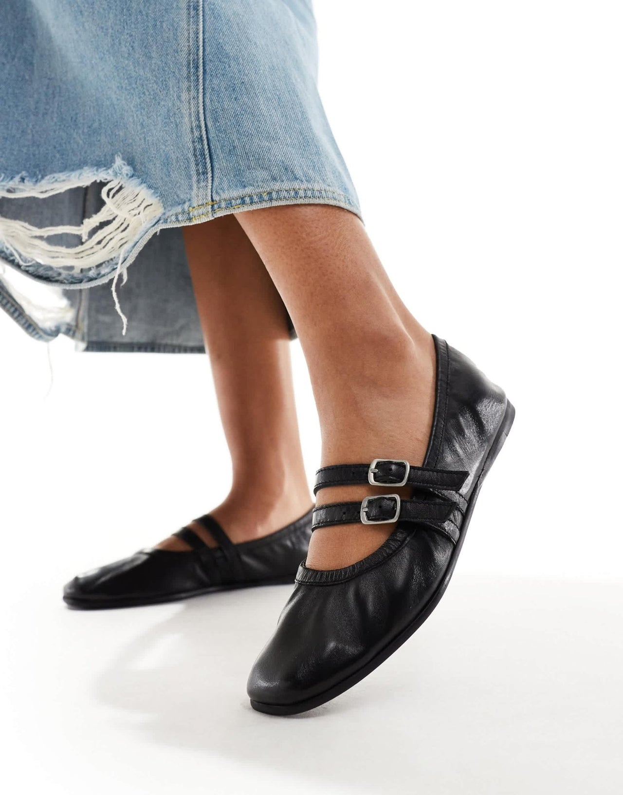 Free People leather strap detail ballet pumps in black - ASOS Sample Sale EU Store