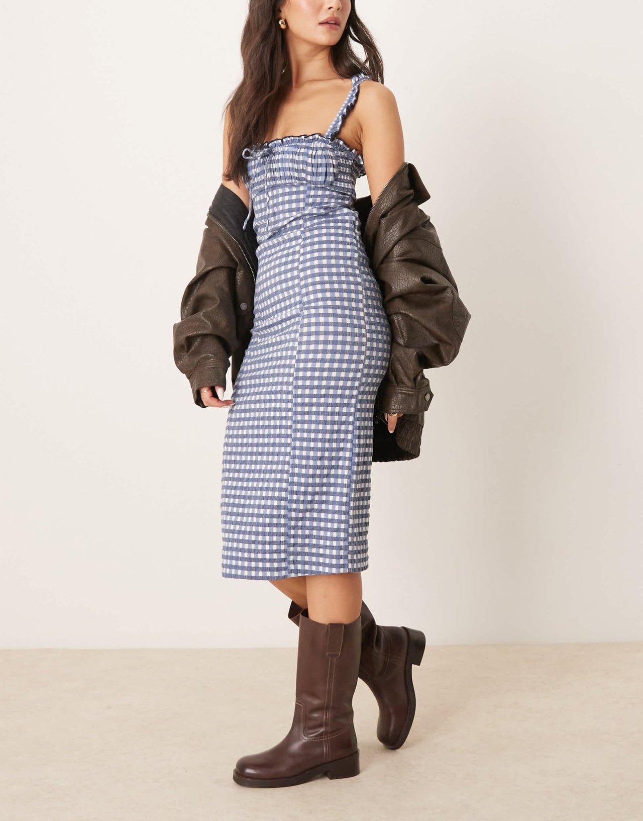 Free People lucinda gingham midi dress in indigo - ASOS Sample Sale EU Store