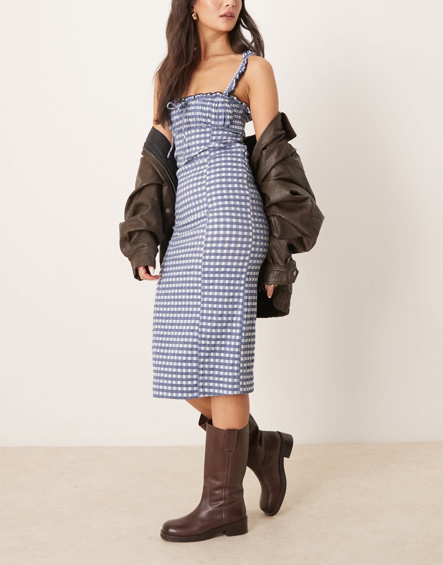 Free People lucinda gingham midi dress in indigo - ASOS Sample Sale EU Store