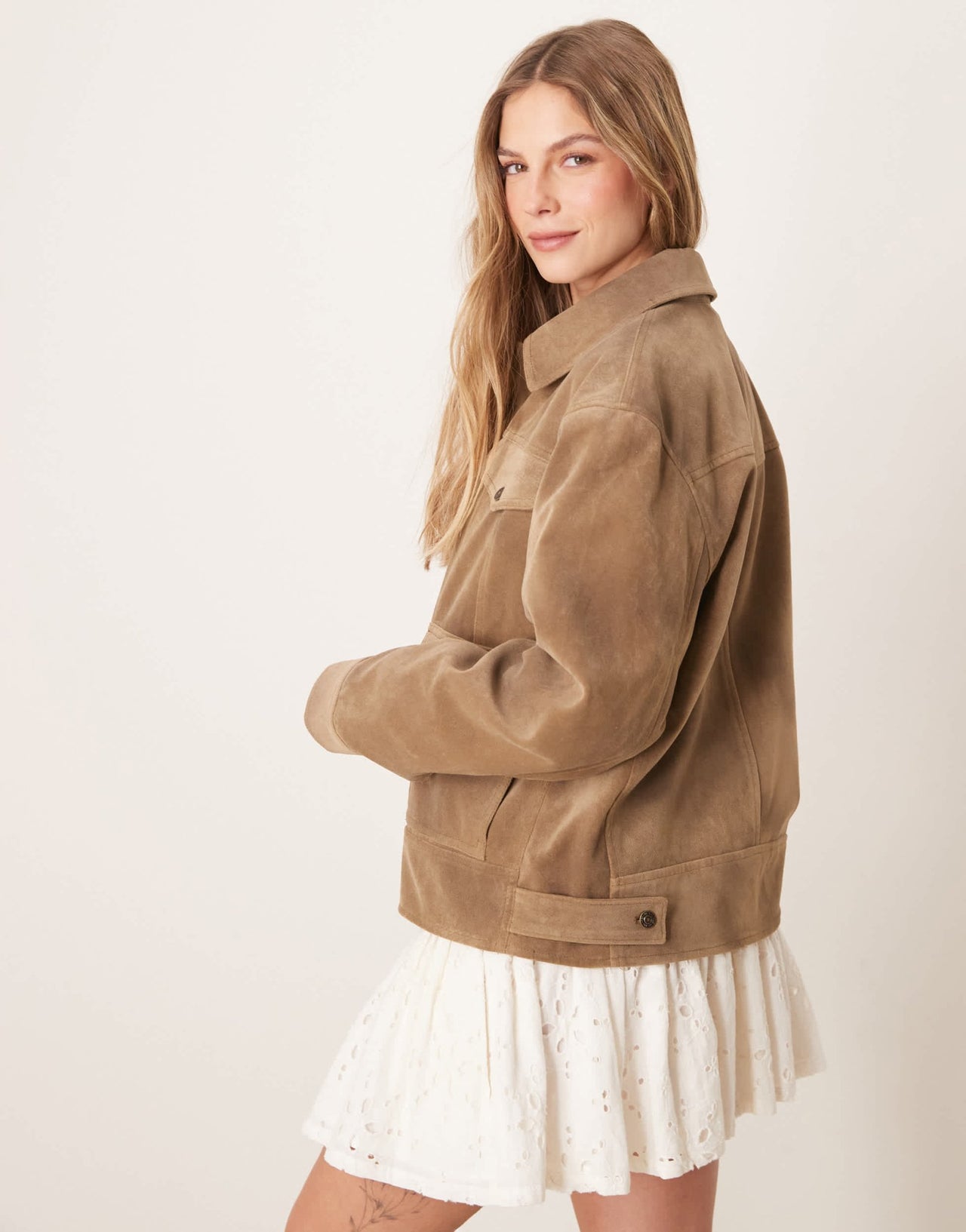Free People night ranch faux suede jacket in antique bronze - ASOS Sample Sale EU Store